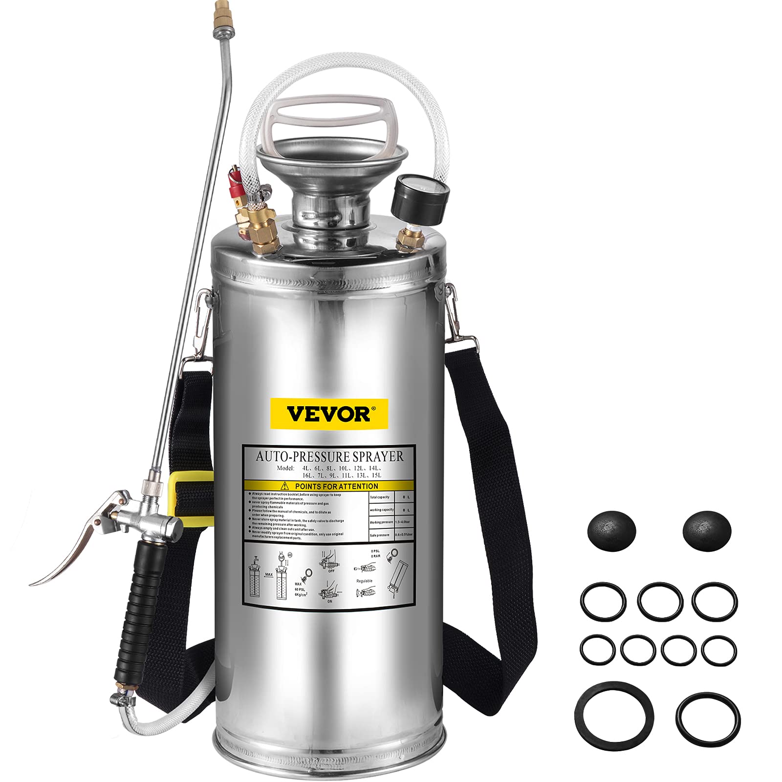 Vevor Spruzzatore INOX 8L per Giardino e Pulizia