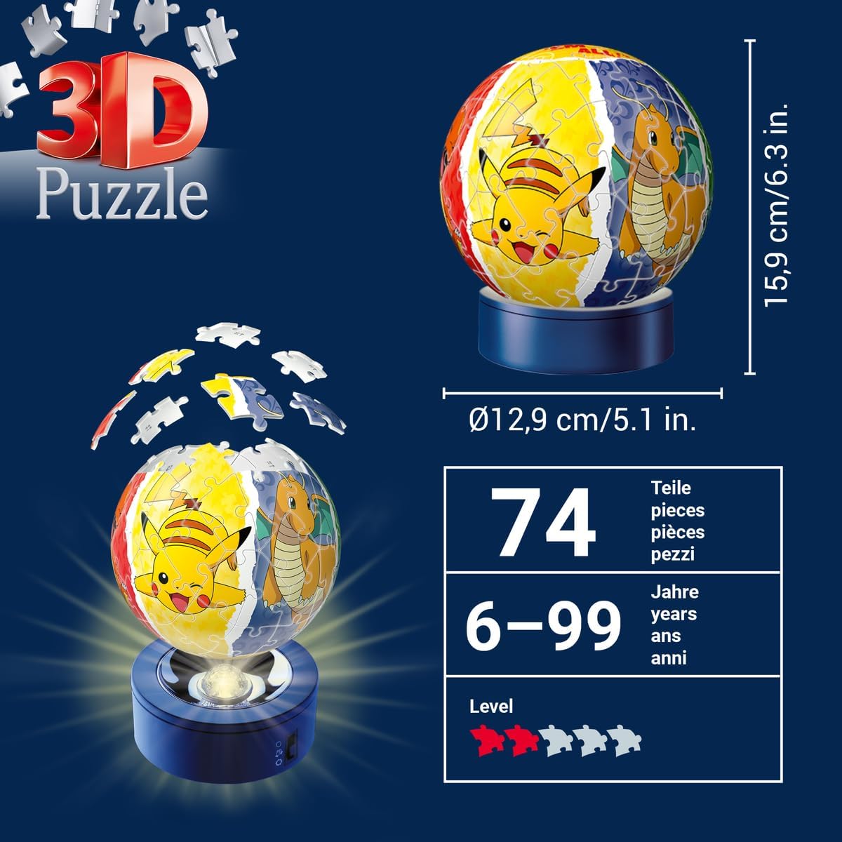 Ravensburger Puzzle 3D Night Lamp Pokemon 72 Pezzi - immagine 3
