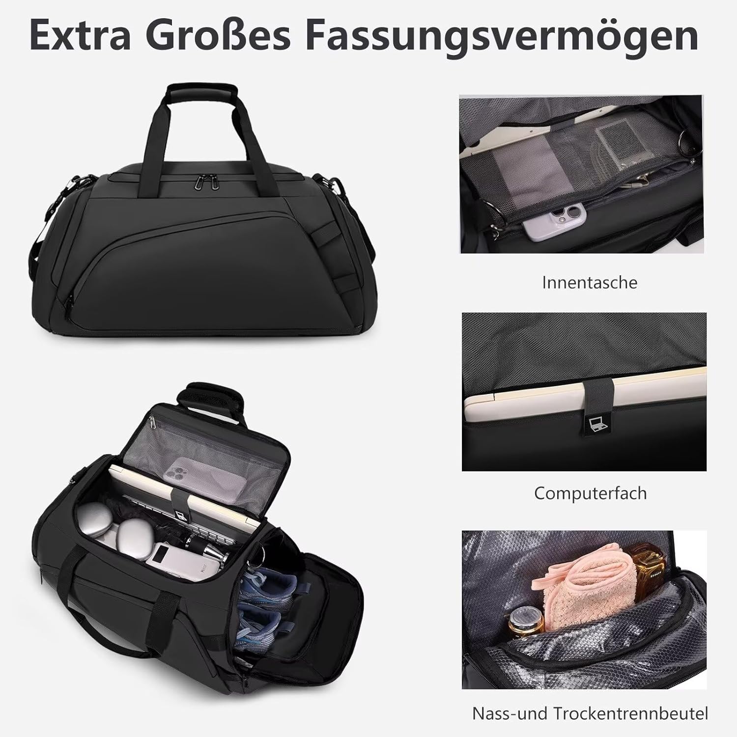 Clufar Borsone Palestra 40L Impermeabile, Nero - immagine 5