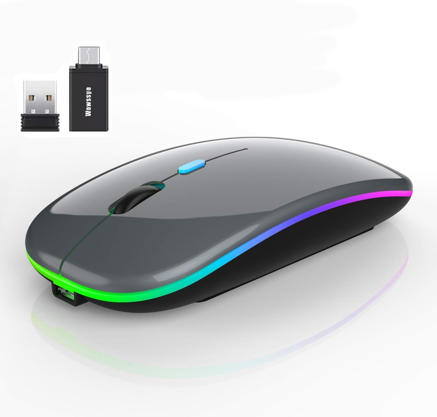 Mouse Wireless USB 2,4 GHz e Bluetooth 1600 DPI, Grigio