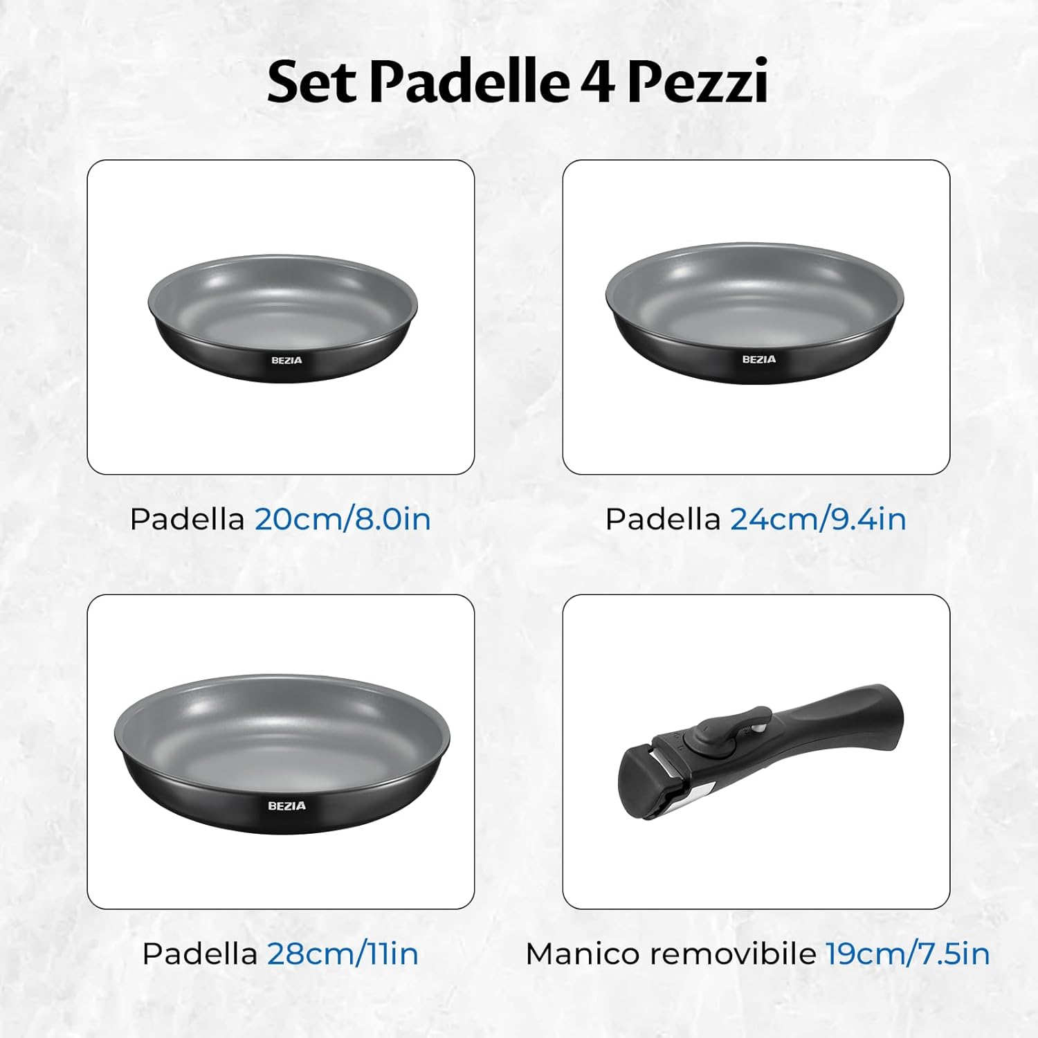 Bezia Set Padelle Induzione con Manico Rimovibile, Verde - immagine 2