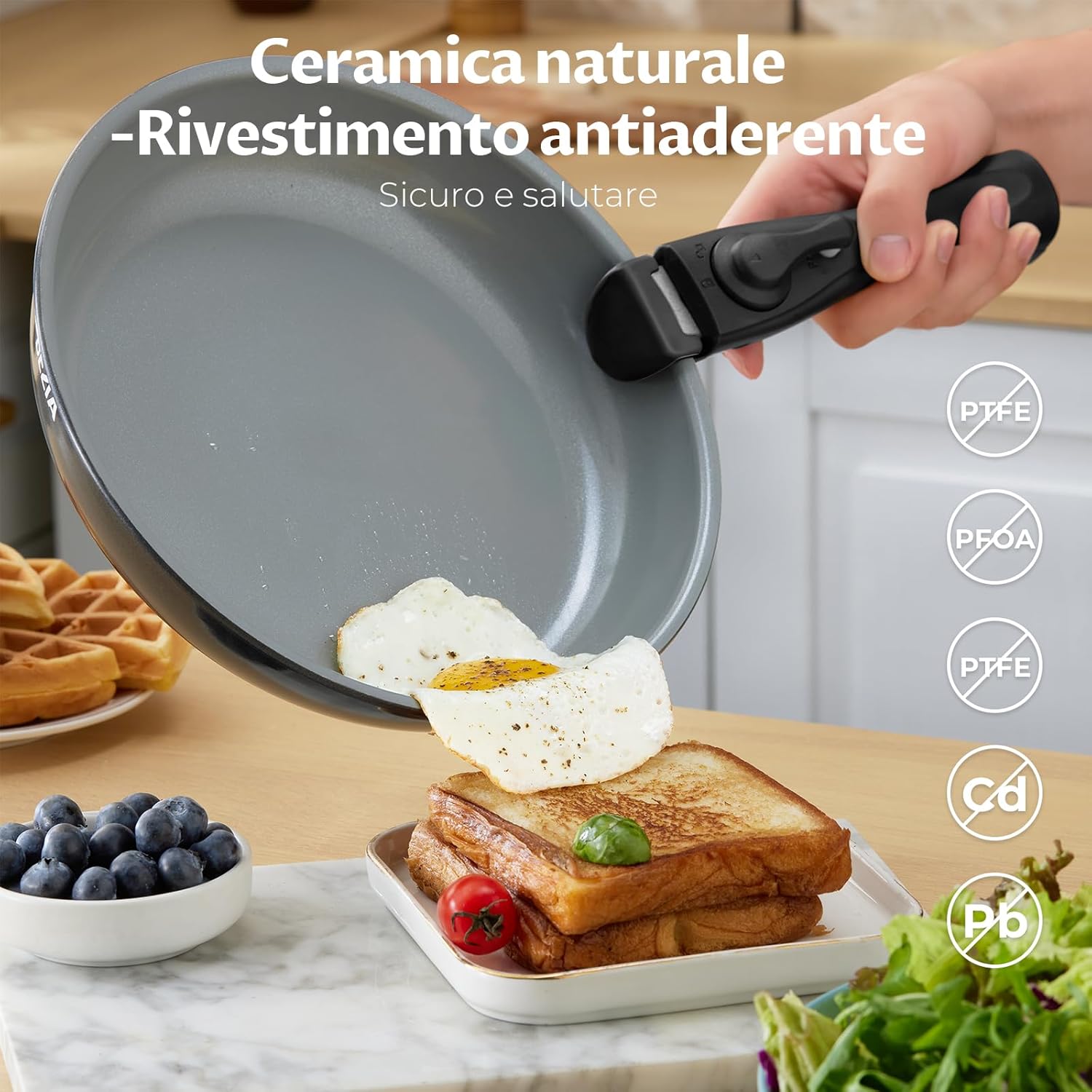 Bezia Set Padelle Induzione con Manico Rimovibile, Verde - immagine 3