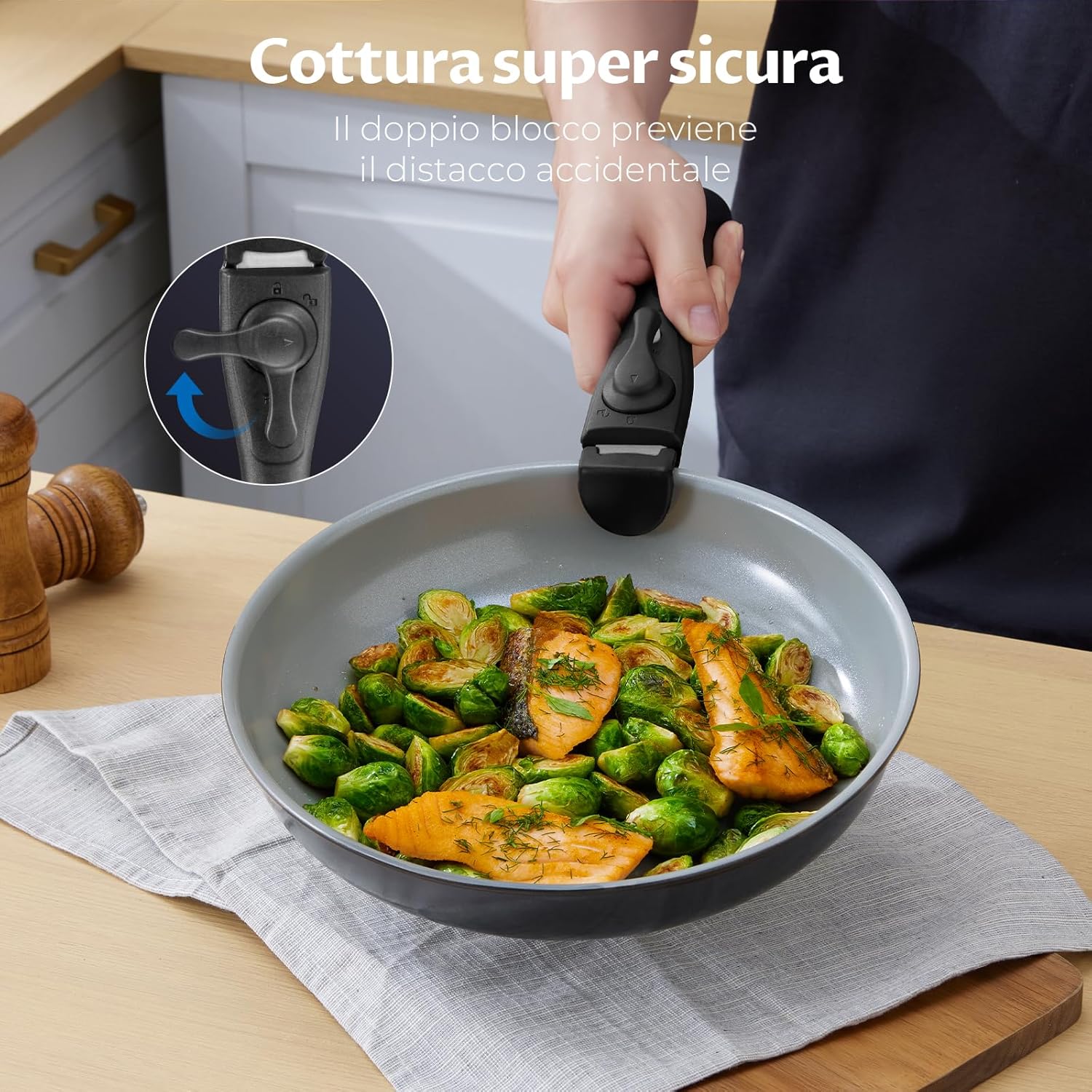 Bezia Set Padelle Induzione con Manico Rimovibile, Verde - immagine 4