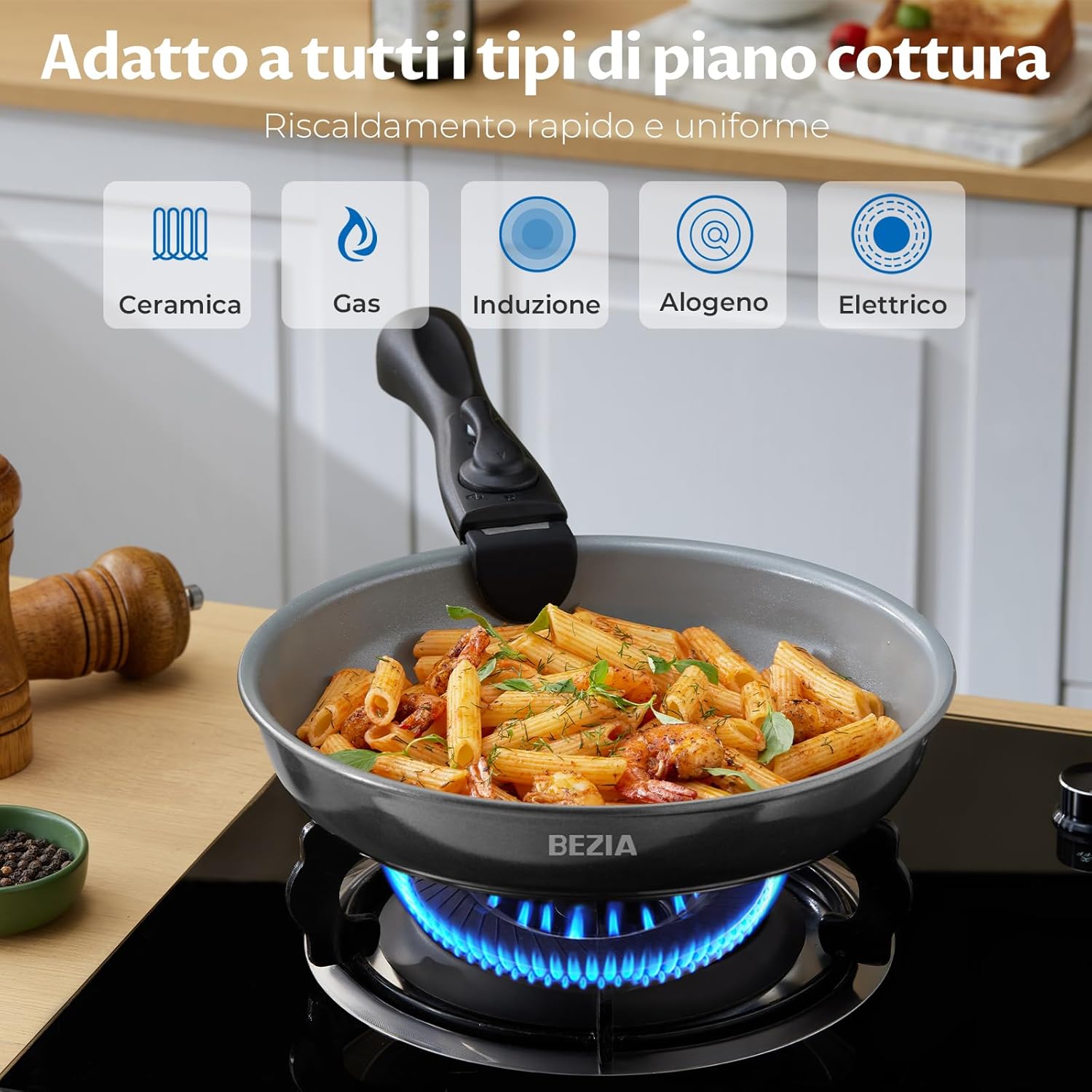 Bezia Set Padelle Induzione con Manico Rimovibile, Verde - immagine 5