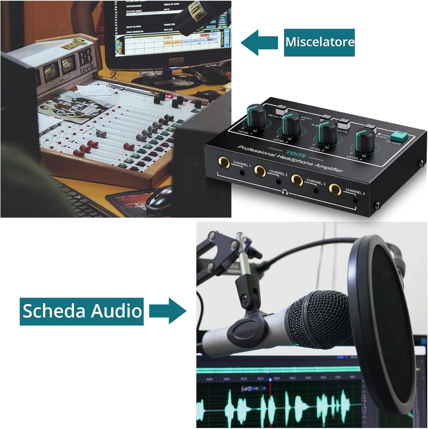 Ygitk Amplificatore Cuffie Professionale 4 Canali Portatile - immagine 8