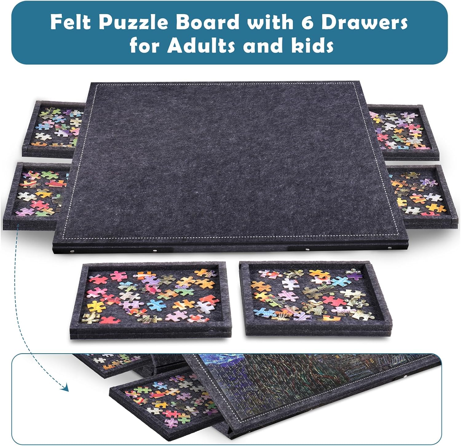 Pllieay Tavolo Puzzle con 6 Cassetti di Smistamento - immagine 2