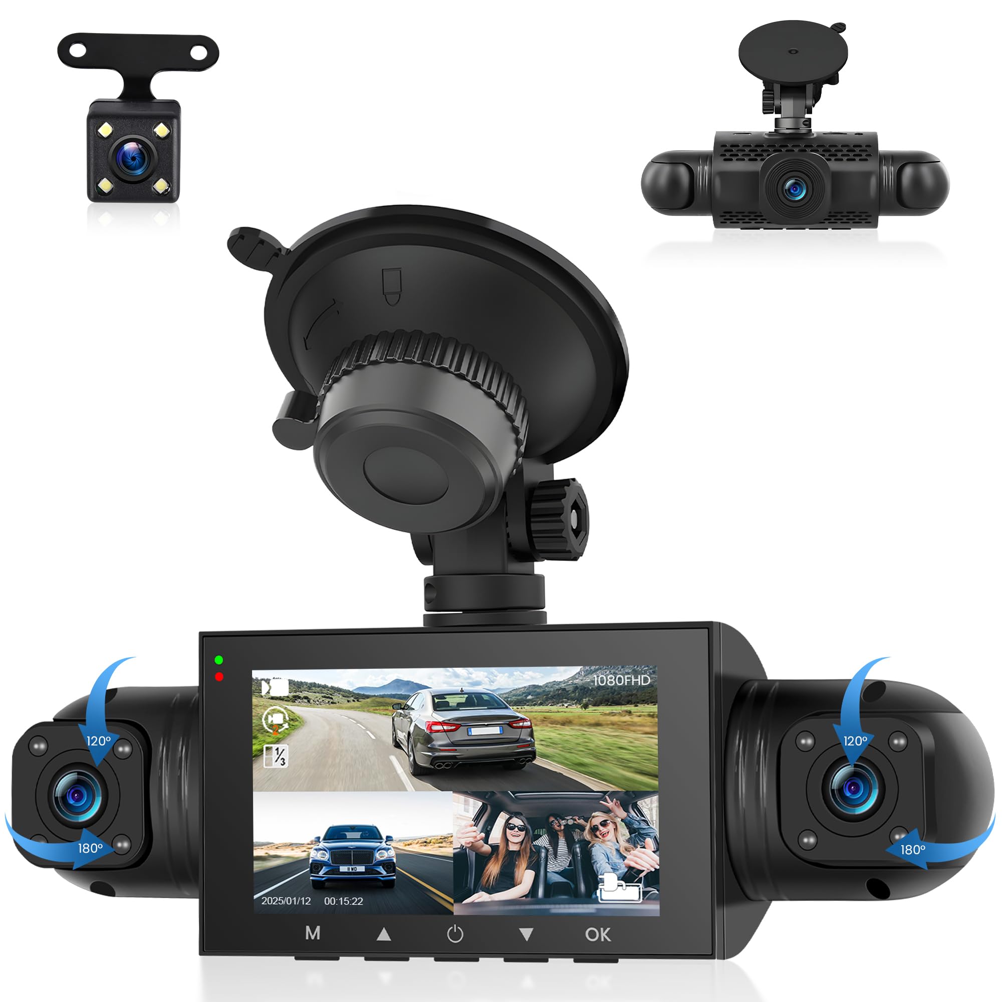 Dashcam Auto 360° 4 Canali HD 1080P 3 Pollici