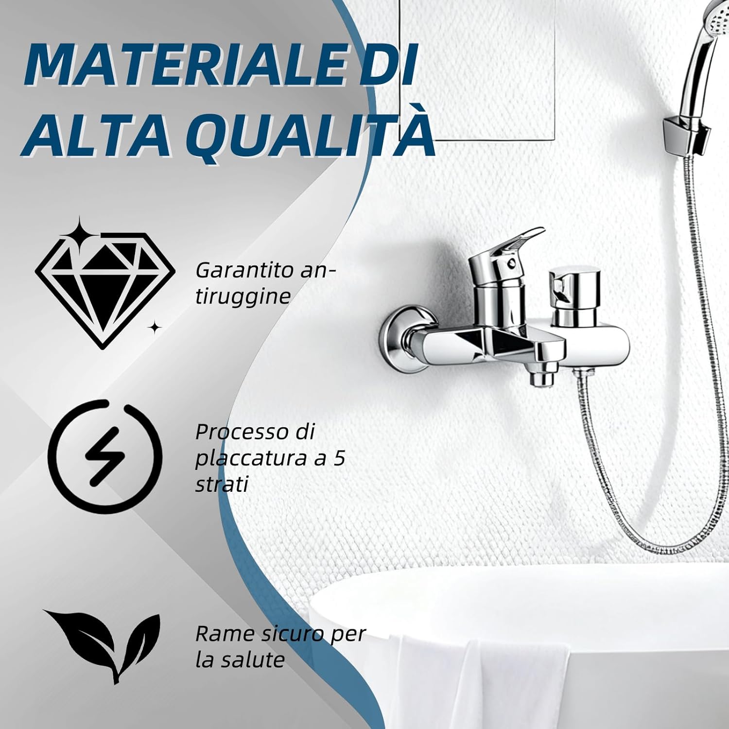 Aneelv Rubinetto per Vasca da Bagno Cromato - immagine 3