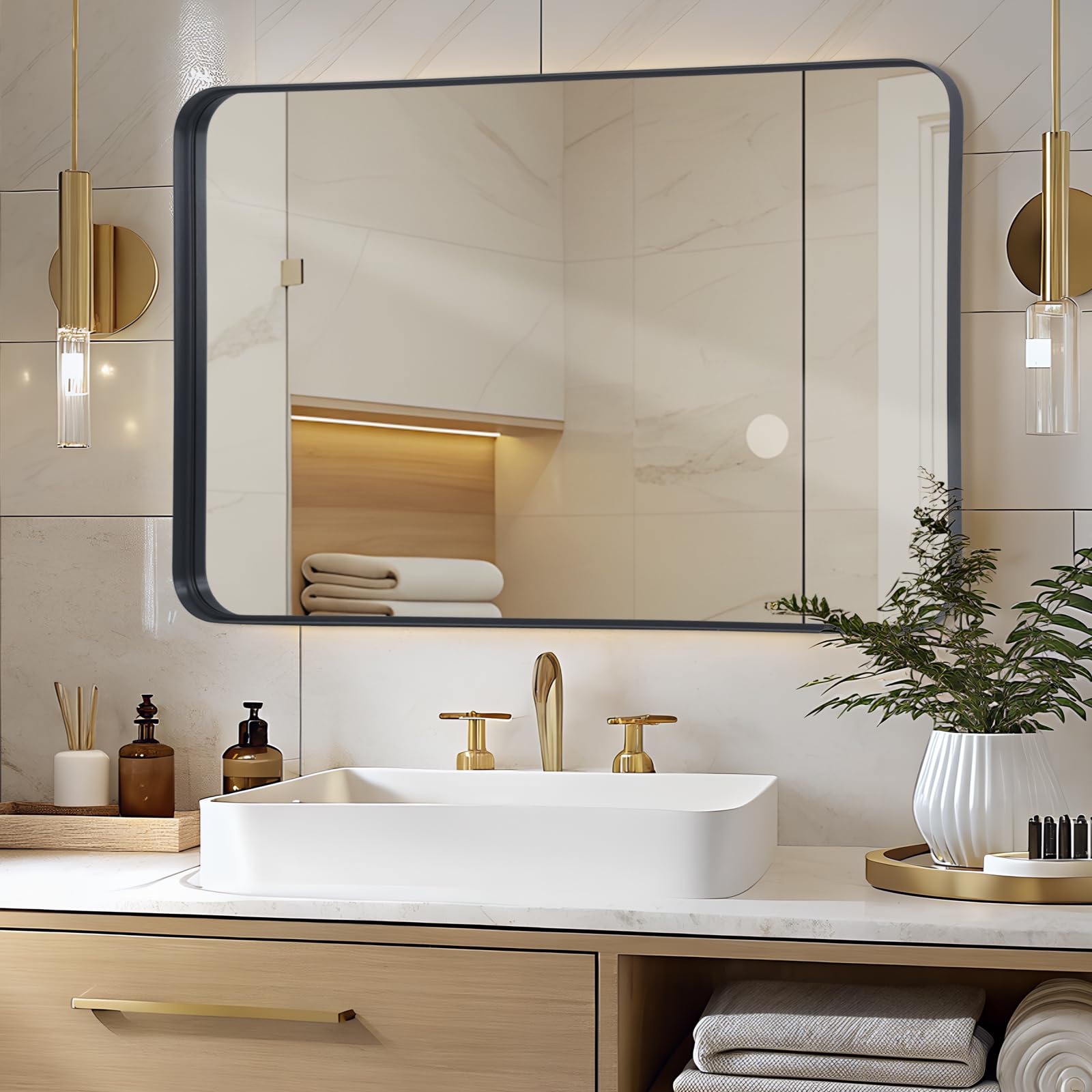 Specchio Bagno 100x75 CM Nero Design Moderno