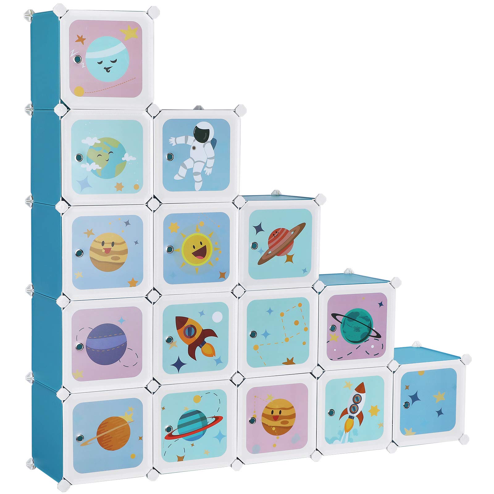 Songmics Scaffale Portaoggetti a 15 Cubi per Bambini, Azzurro