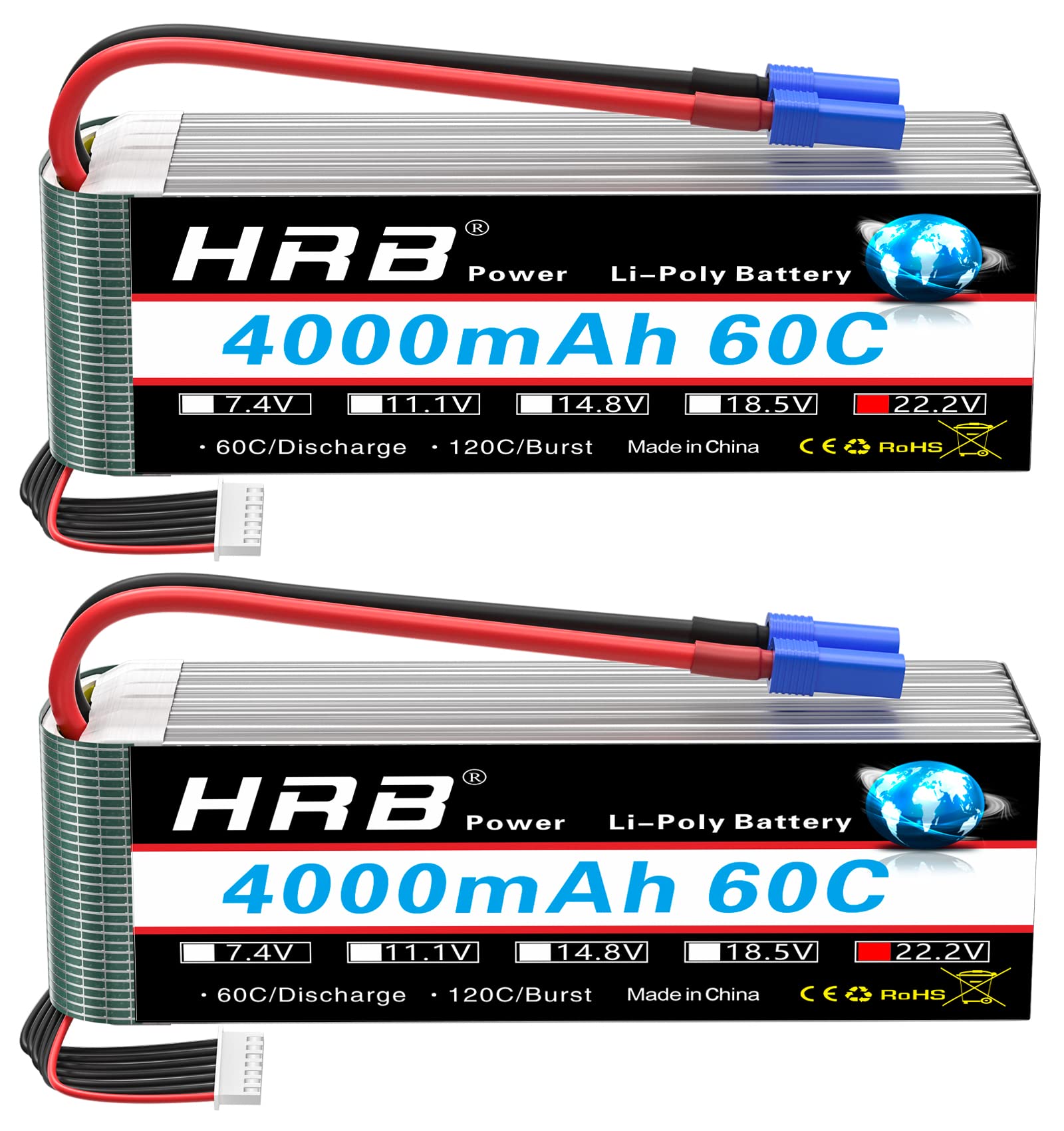 HRB 2x Batteria Lipo 6S 22.2V 4000mAh 60C con EC5
