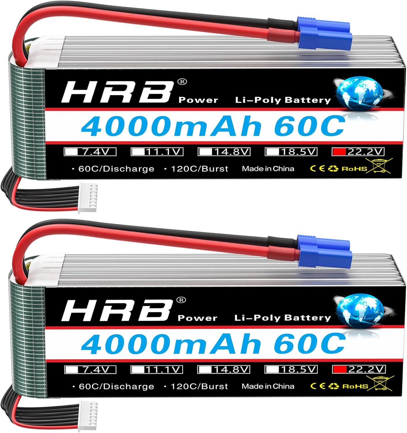 HRB 2x Batteria Lipo 6S 22.2V 4000mAh 60C con EC5 - immagine 1
