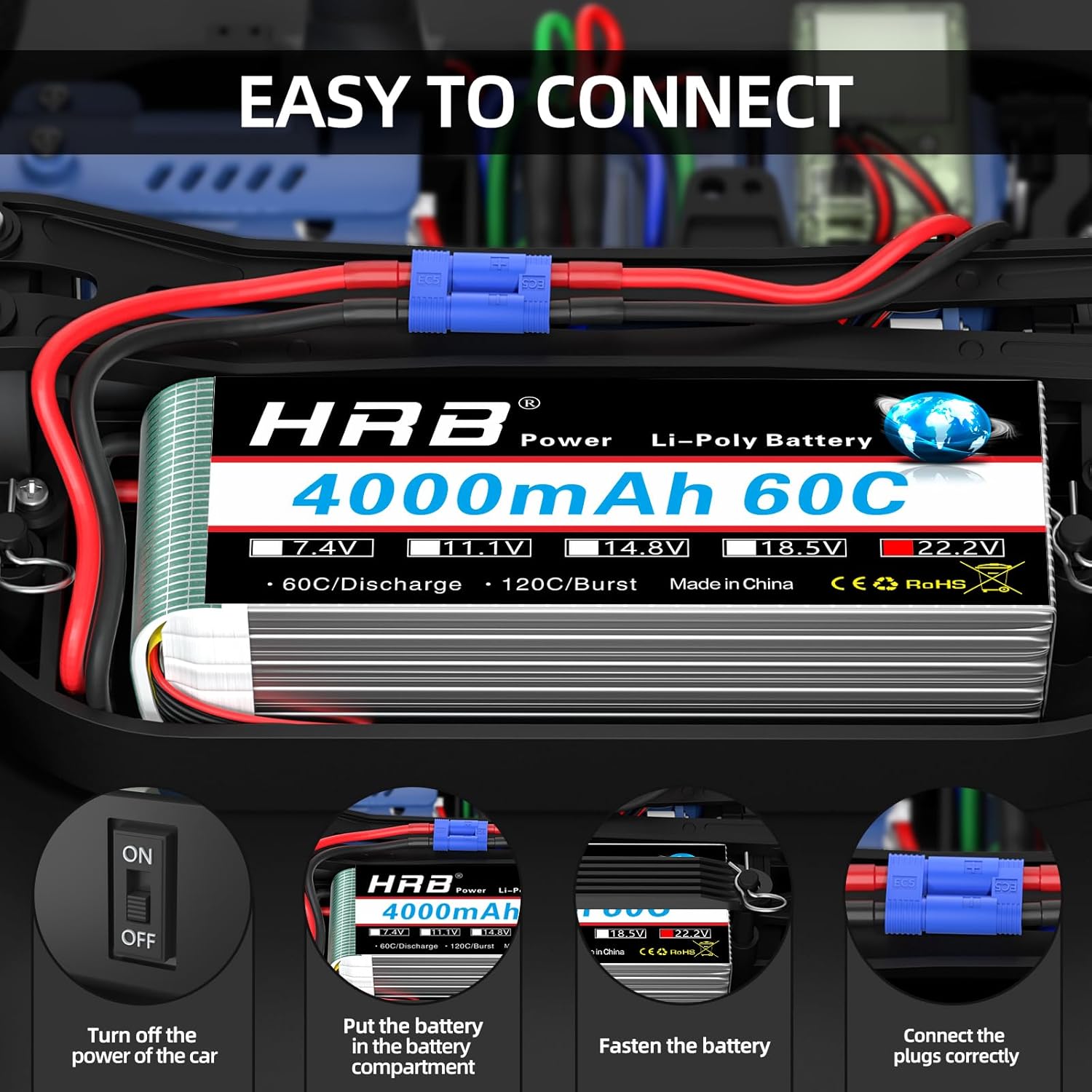 HRB 2x Batteria Lipo 6S 22.2V 4000mAh 60C con EC5 - immagine 6