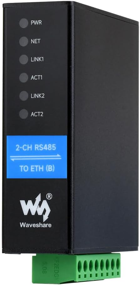 Waveshare 2-Ch RS485 To RJ45 Ethernet Serial Server, Dual Channel RS485 Independent Operation, 2x Ethernet Ports, Rail-Mount Industrial Isolated Serial Module, Bi-Directional Transparent Transmission - immagine 1