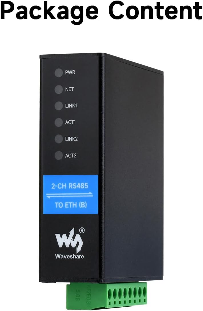 Waveshare 2-Ch RS485 To RJ45 Ethernet Serial Server, Dual Channel RS485 Independent Operation, 2x Ethernet Ports, Rail-Mount Industrial Isolated Serial Module, Bi-Directional Transparent Transmission - immagine 2