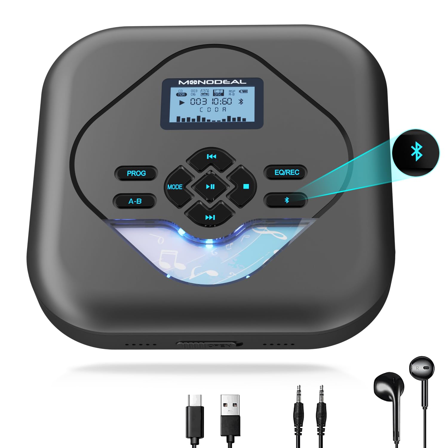 Monodeal Lettore CD Portatile Bluetooth Ricaricabile