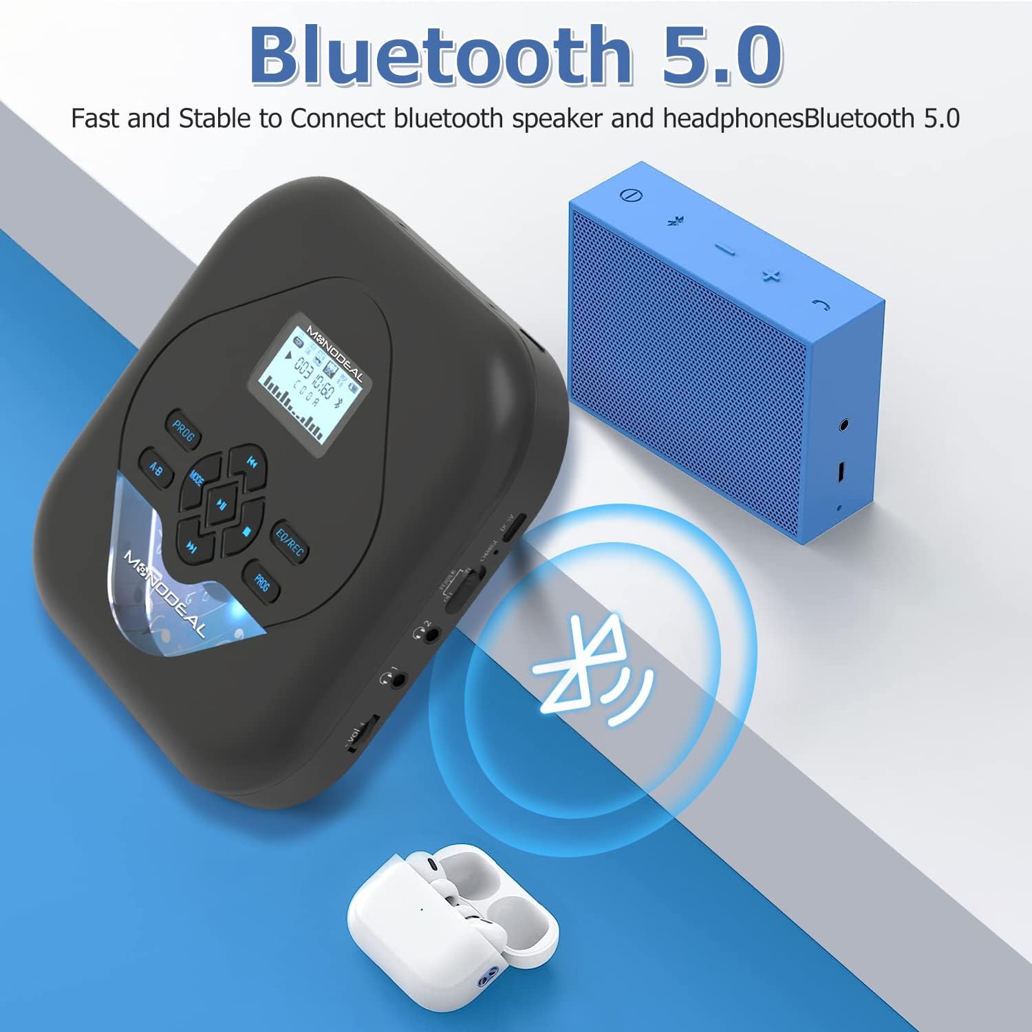 Monodeal Lettore CD Portatile Bluetooth Ricaricabile - immagine 2