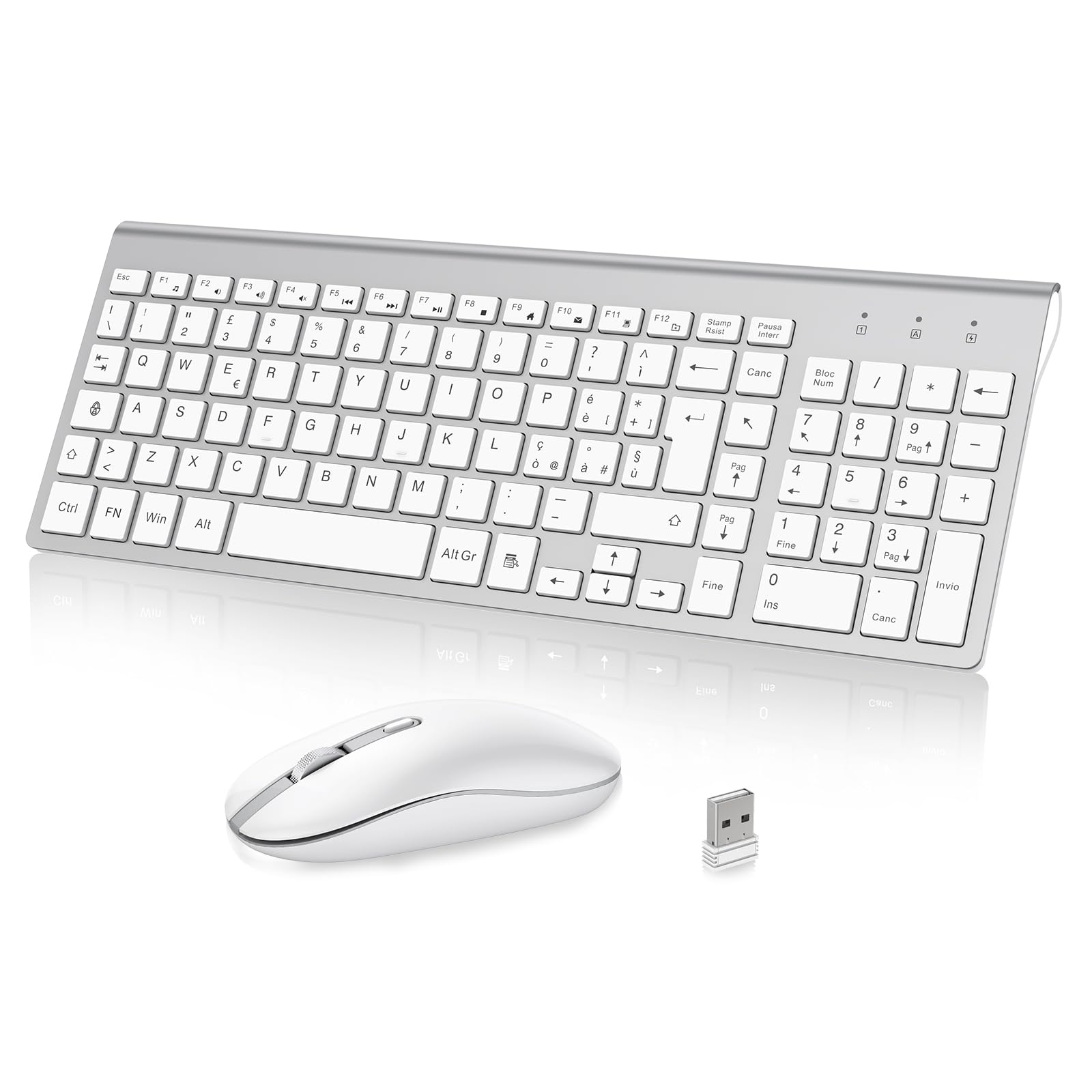 Cimetech Tastiera e Mouse Wireless 2.4Ghz - Argento