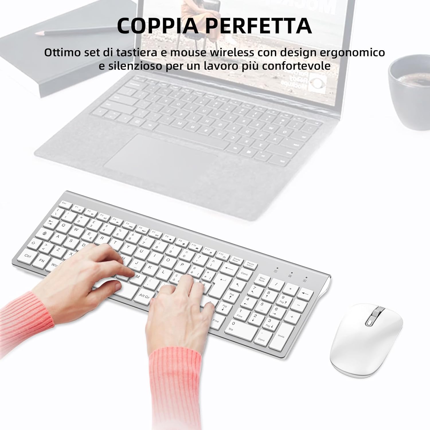 Cimetech Tastiera e Mouse Wireless 2.4Ghz - Argento - immagine 2