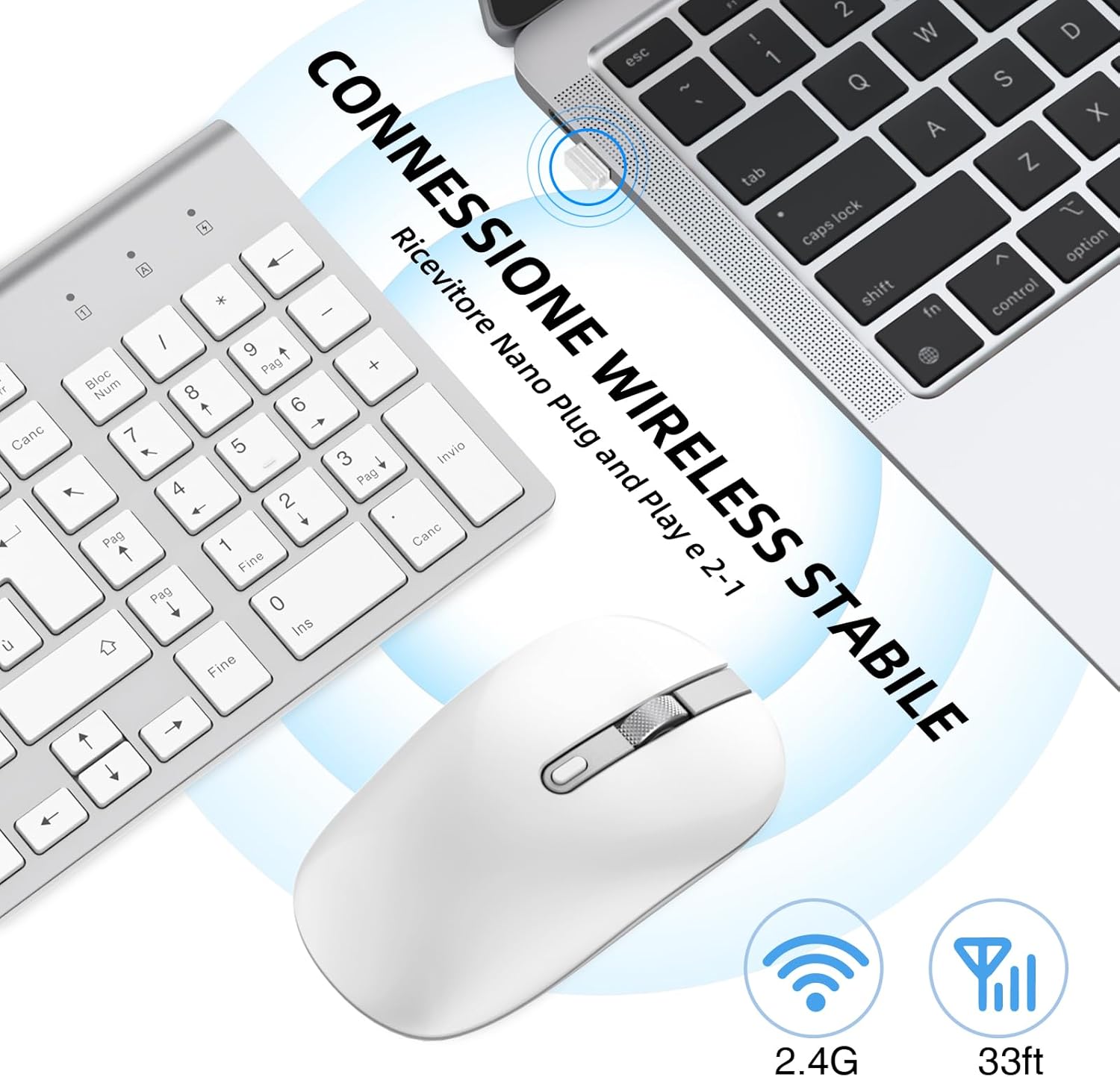 Cimetech Tastiera e Mouse Wireless 2.4Ghz - Argento - immagine 3