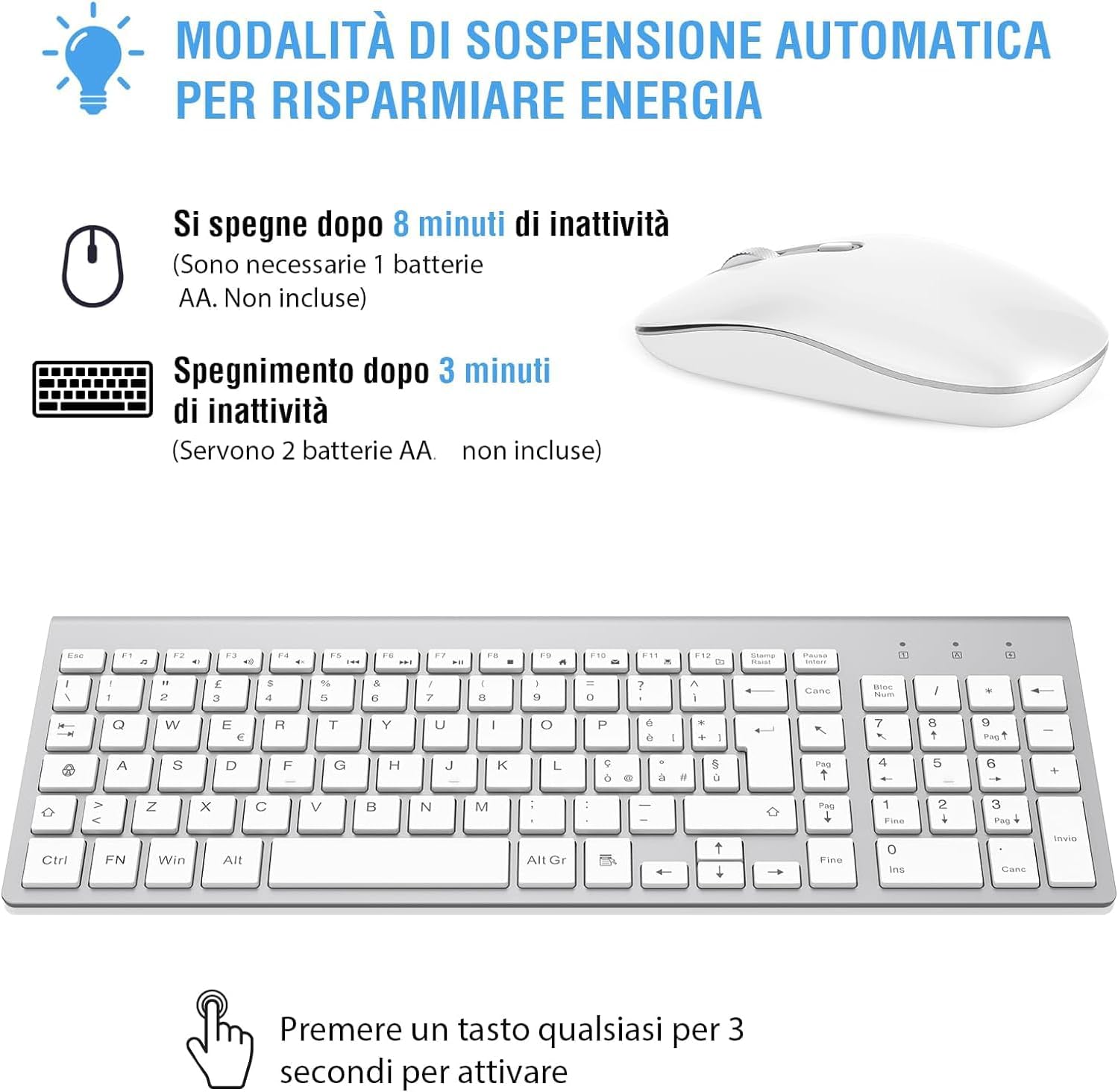 Cimetech Tastiera e Mouse Wireless 2.4Ghz - Argento - immagine 4