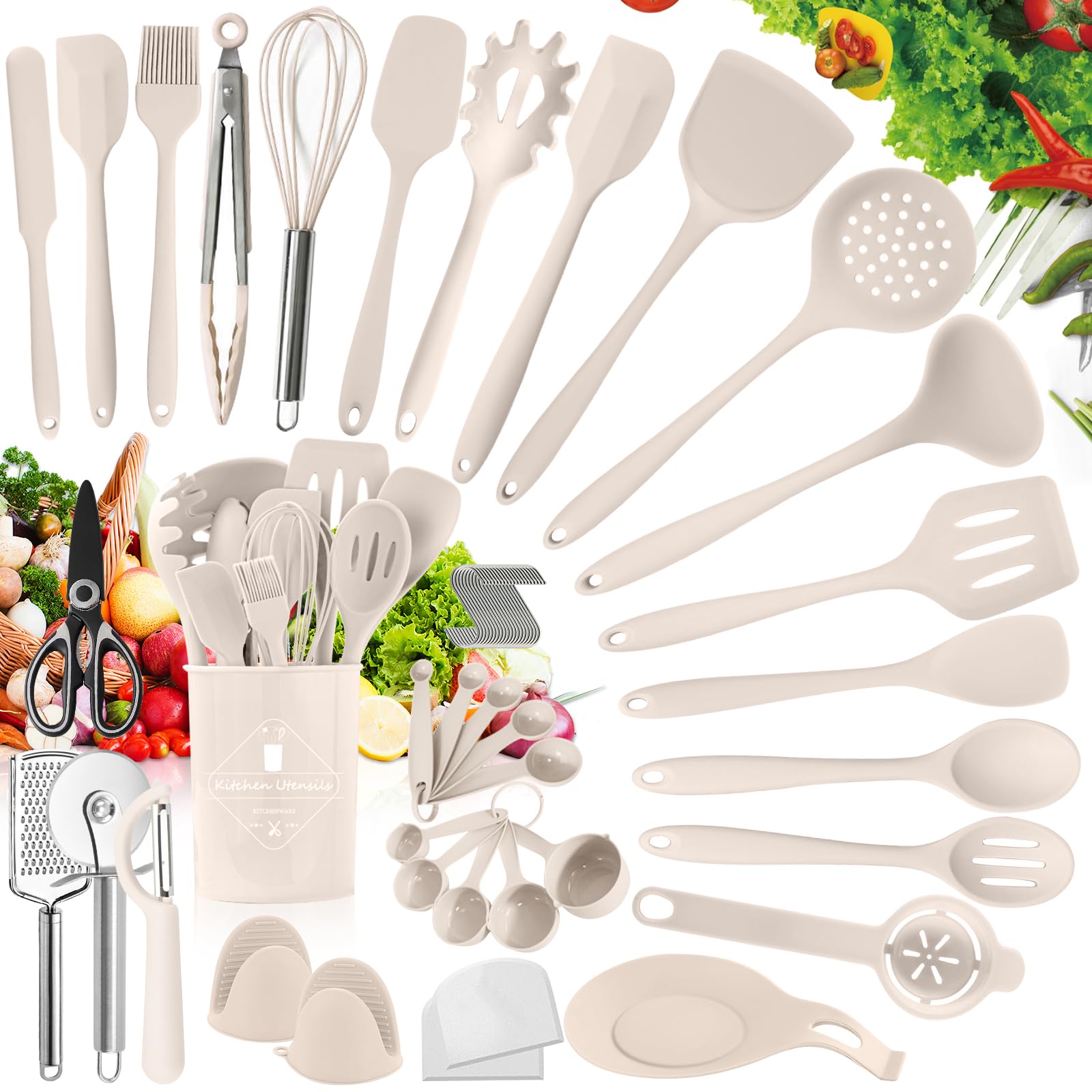 TBWEST Set Utensili da Cucina in Silicone - 56 Pezzi