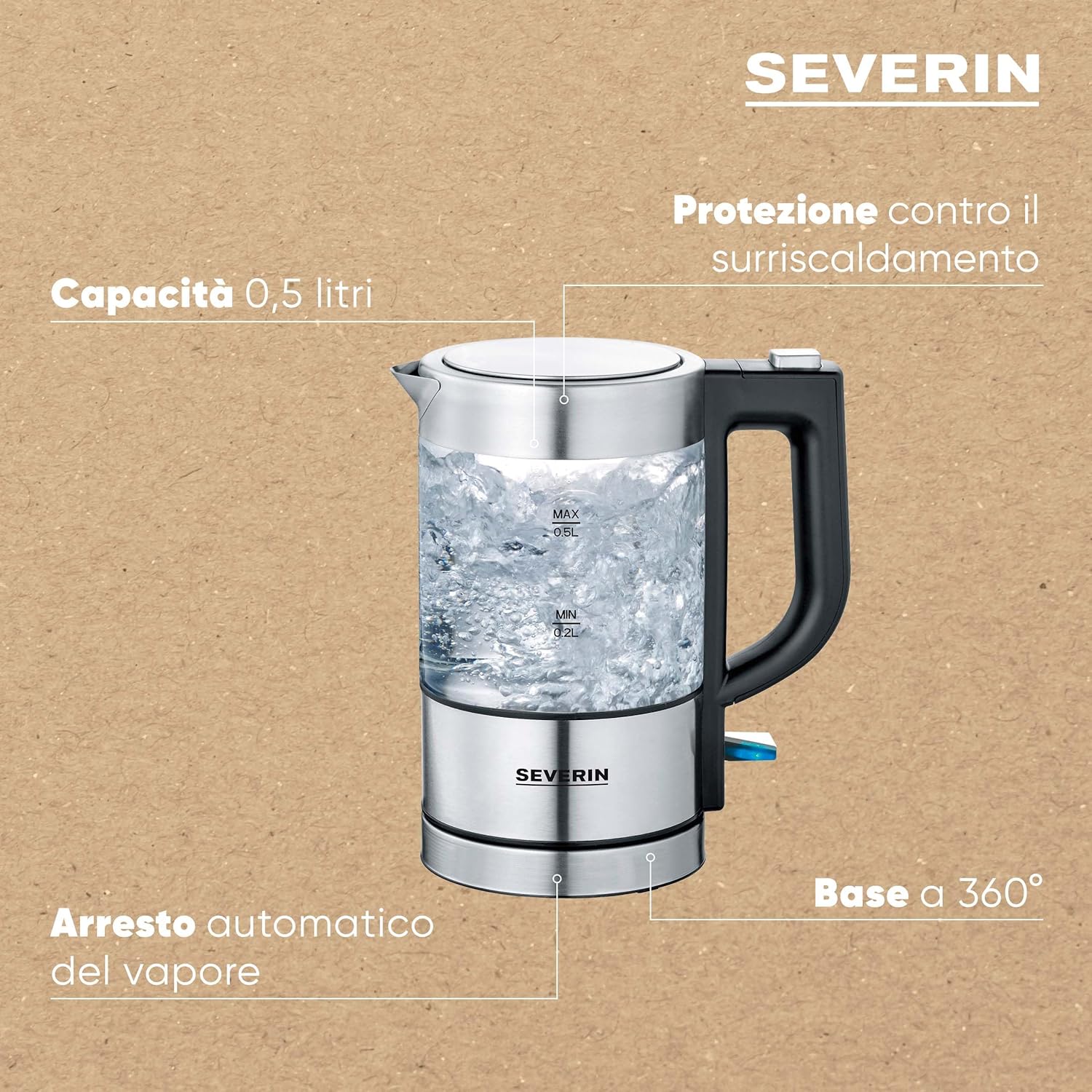 Severin Mini Bollitore in Vetro 0,5 Litri 1100W - immagine 4