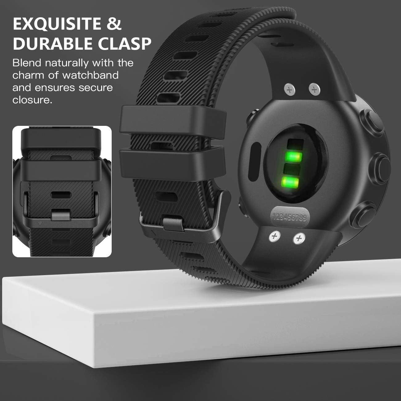 Timovo Cinturino di Ricambio per Garmin Forerunner 45, Nero - immagine 2