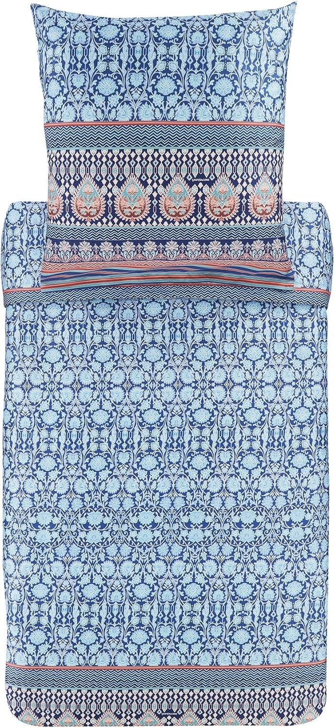 Bassetti MIRA 9325843 - Biancheria da letto + 1 federa in raso di cotone 100% colore blu B1, dimensioni: 155 x 220 + 1 K 80 x 80 cm