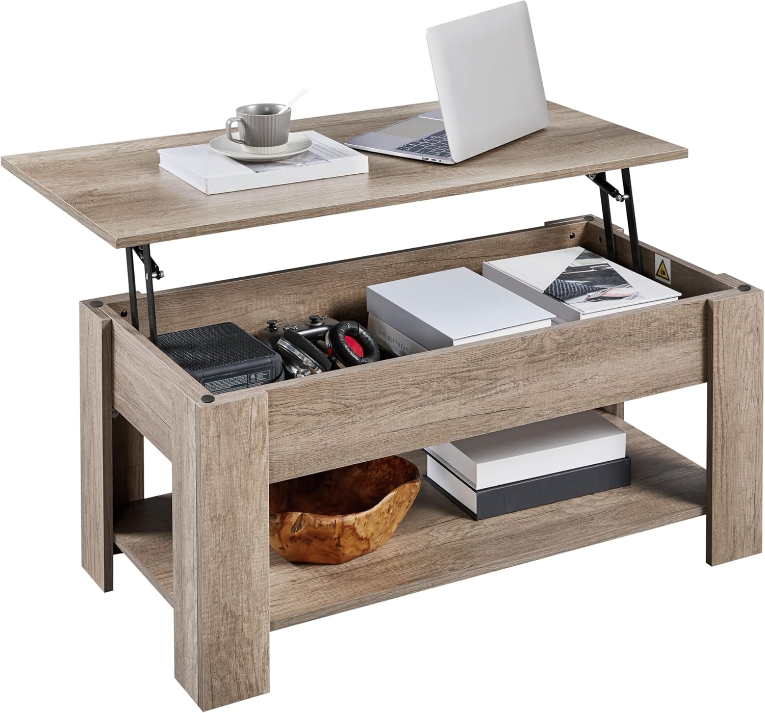 Yaheetech Tavolino da Caffè Sollevabile Grigio - immagine 1