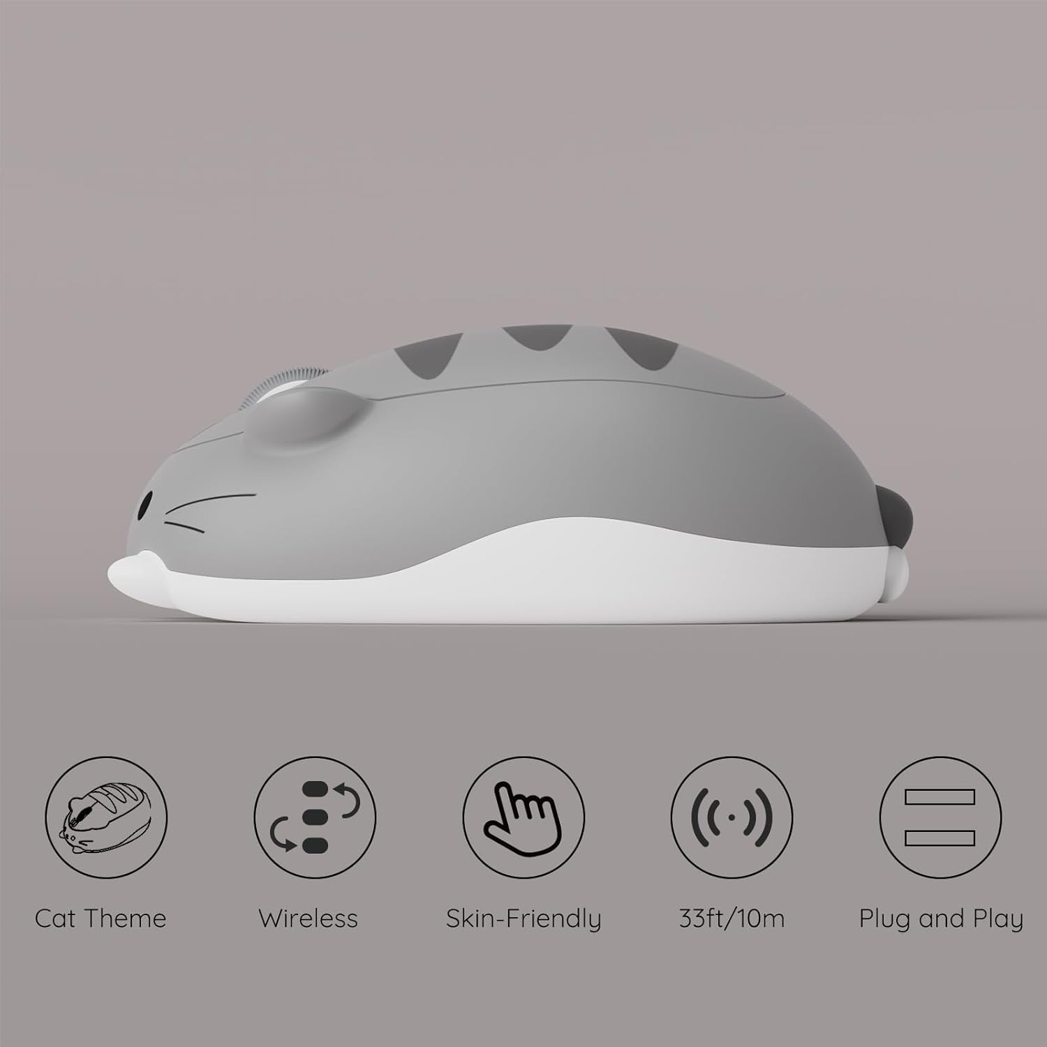 Akko Mouse Gaming Wireless a Tema Gatto, Grigio Mimo - immagine 5
