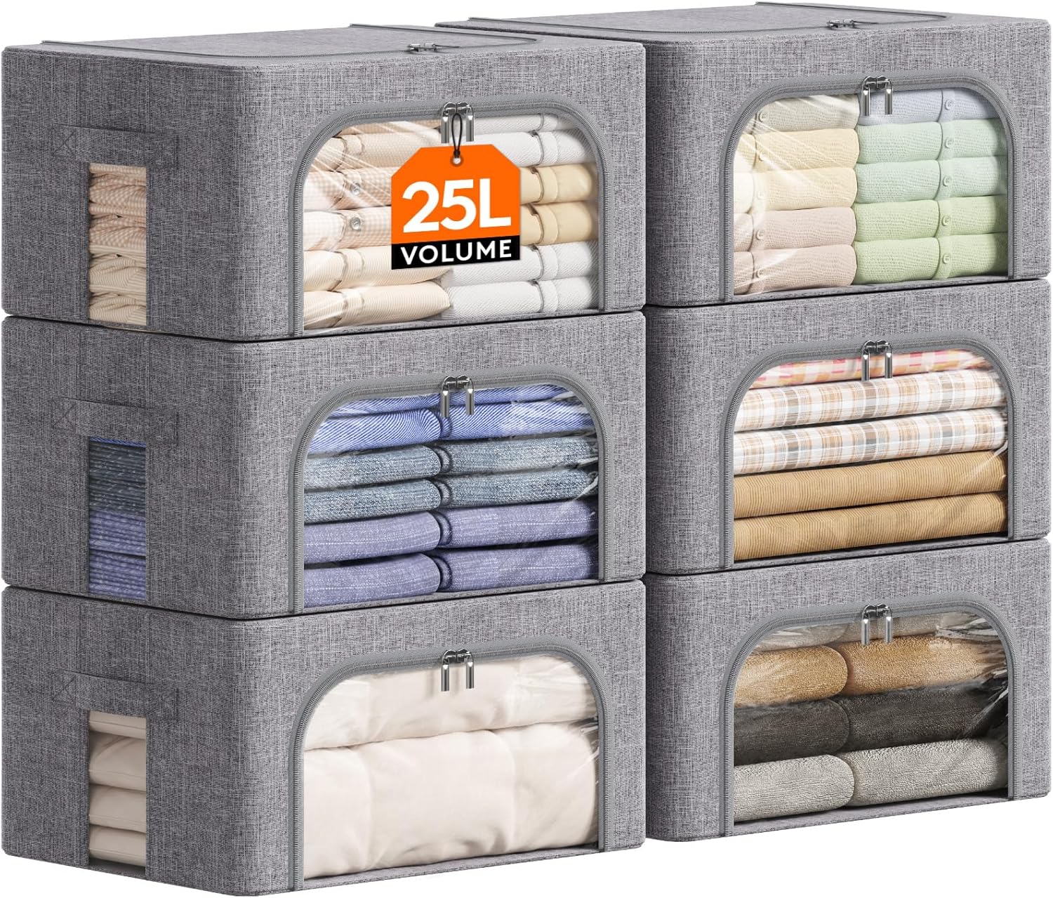 Lifewit 6 Scatole Armadio Rigide Pieghevoli con Cerniera, Grigio - immagine 1