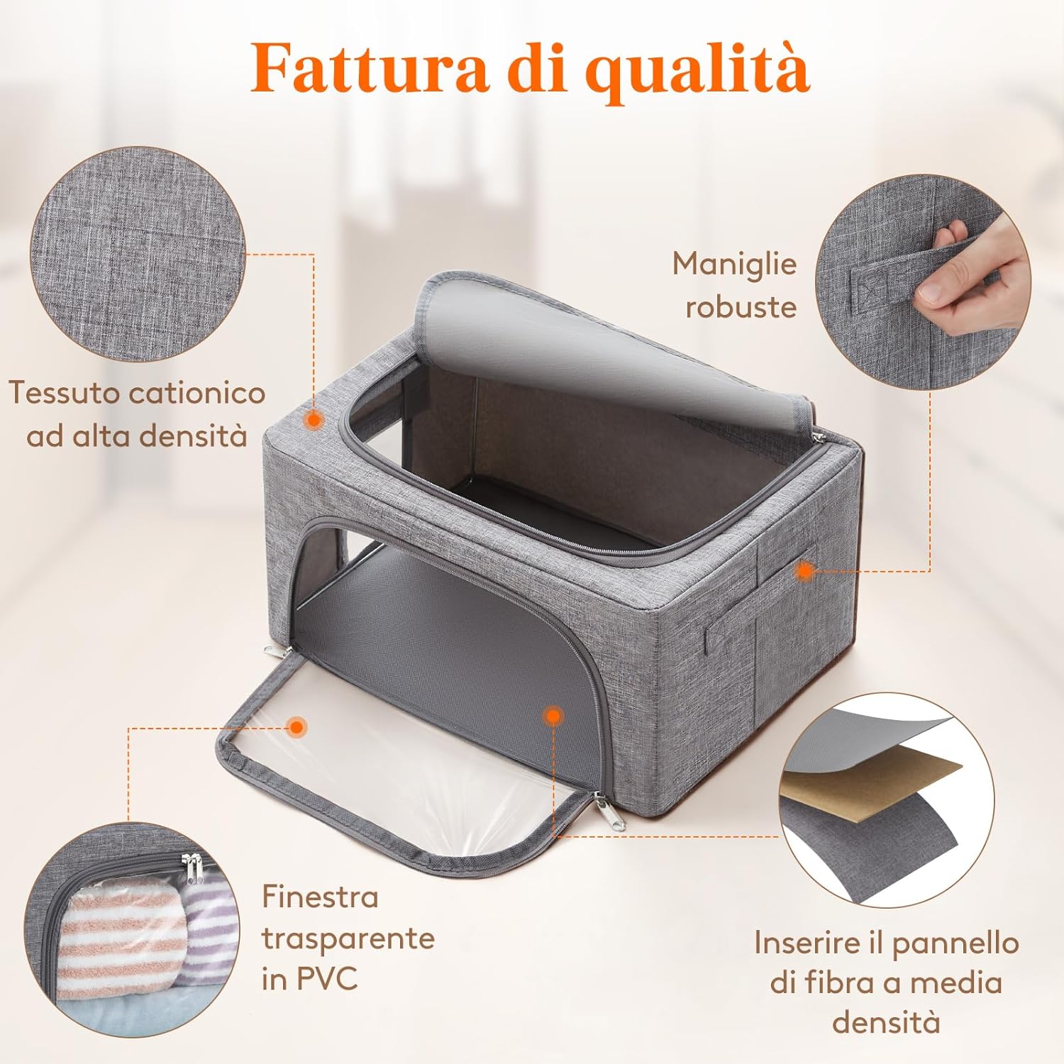 Lifewit 6 Scatole Armadio Rigide Pieghevoli con Cerniera, Grigio - immagine 3