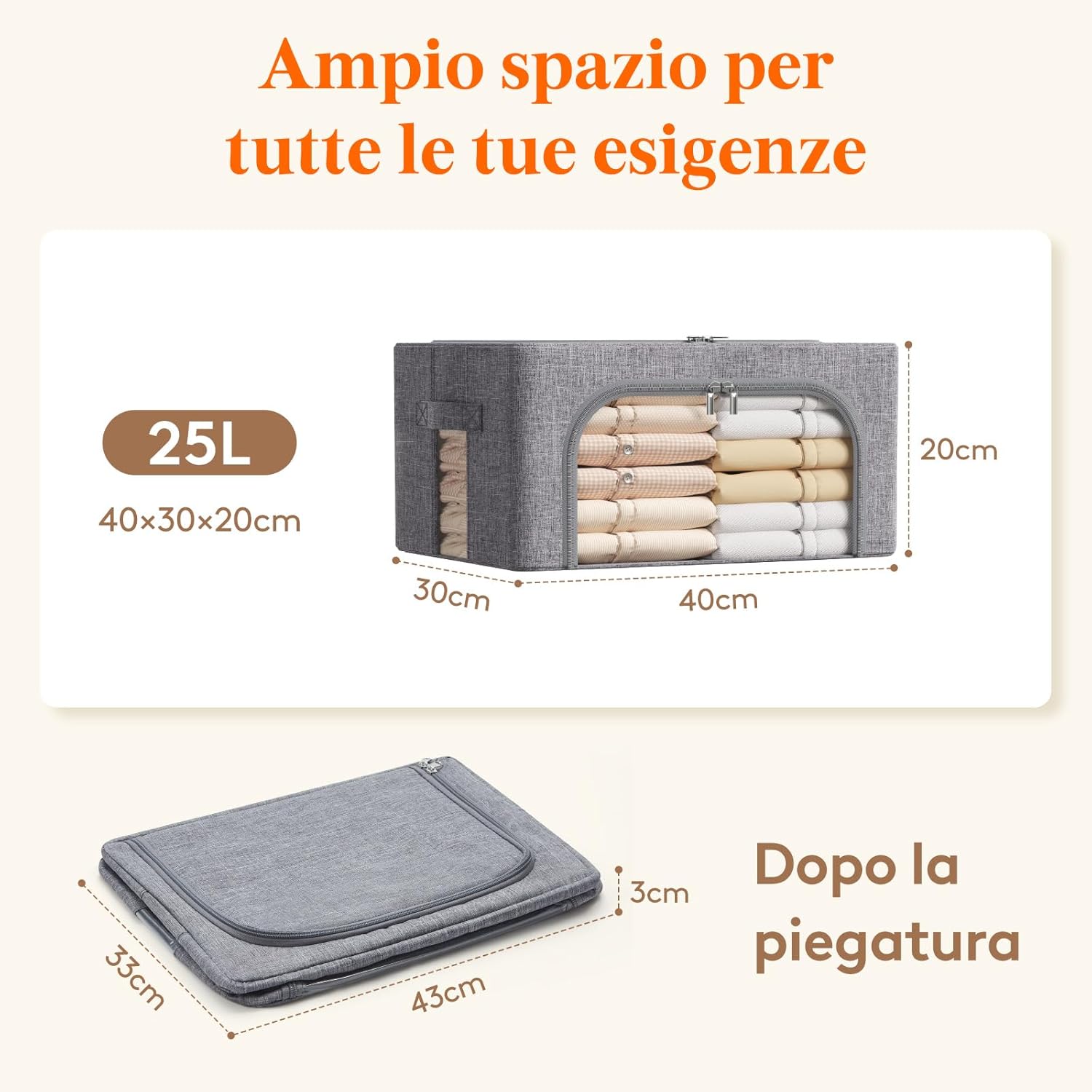 Lifewit 6 Scatole Armadio Rigide Pieghevoli con Cerniera, Grigio - immagine 4
