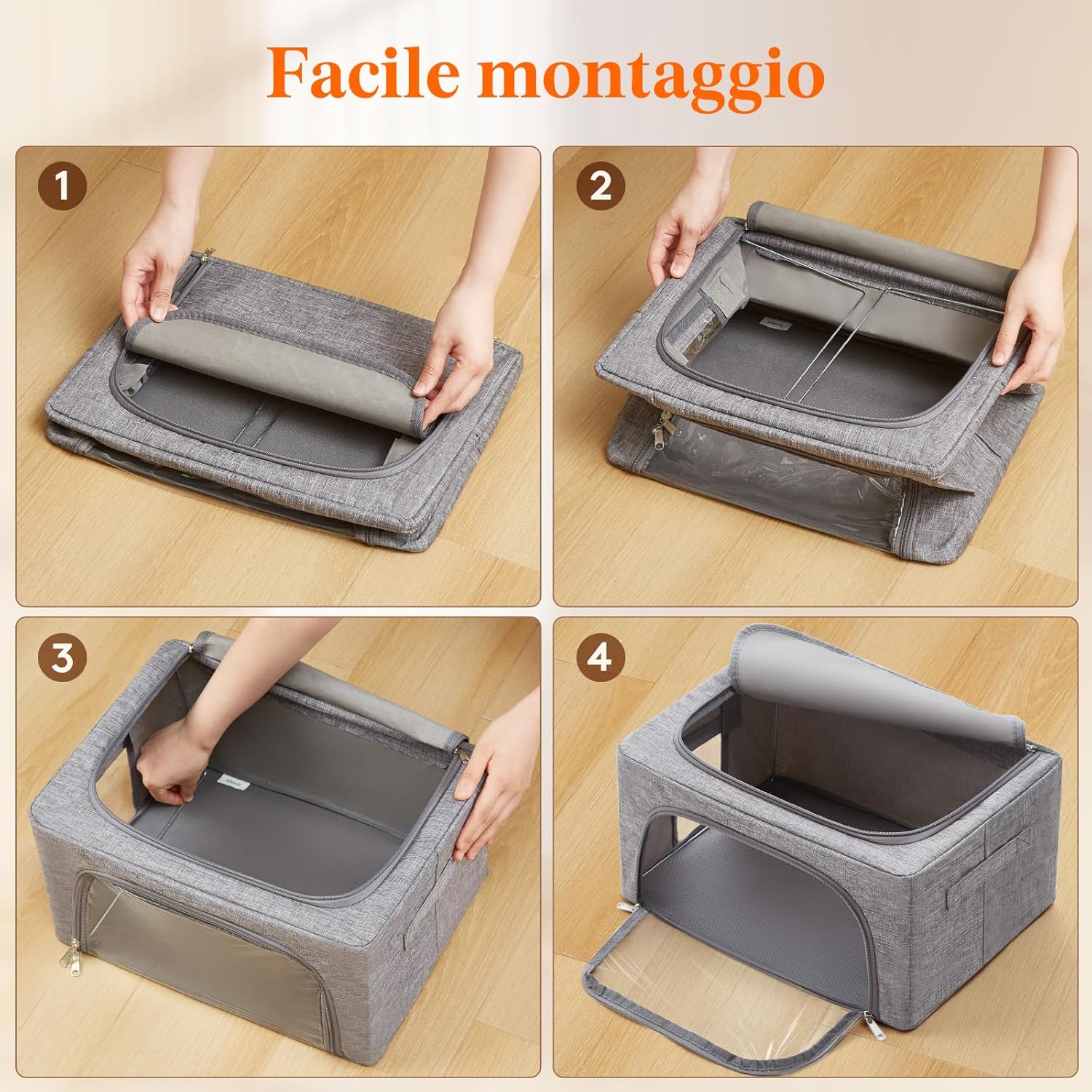 Lifewit 6 Scatole Armadio Rigide Pieghevoli con Cerniera, Grigio - immagine 7