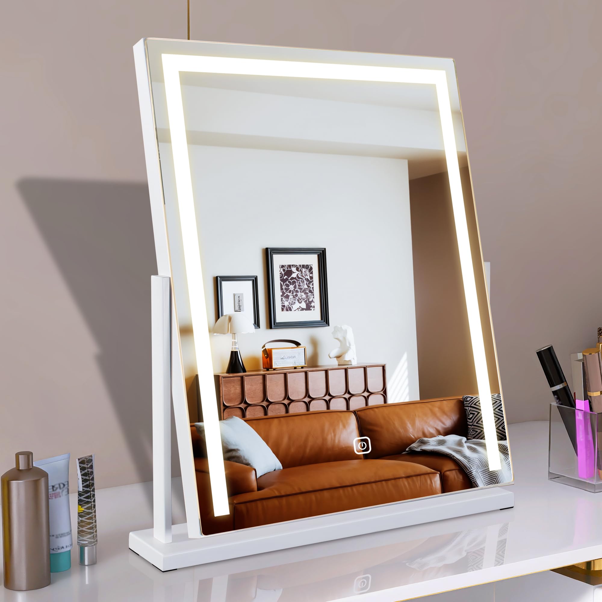 Mantolite Specchio Trucco LED Quadrato con Touch, Bianco