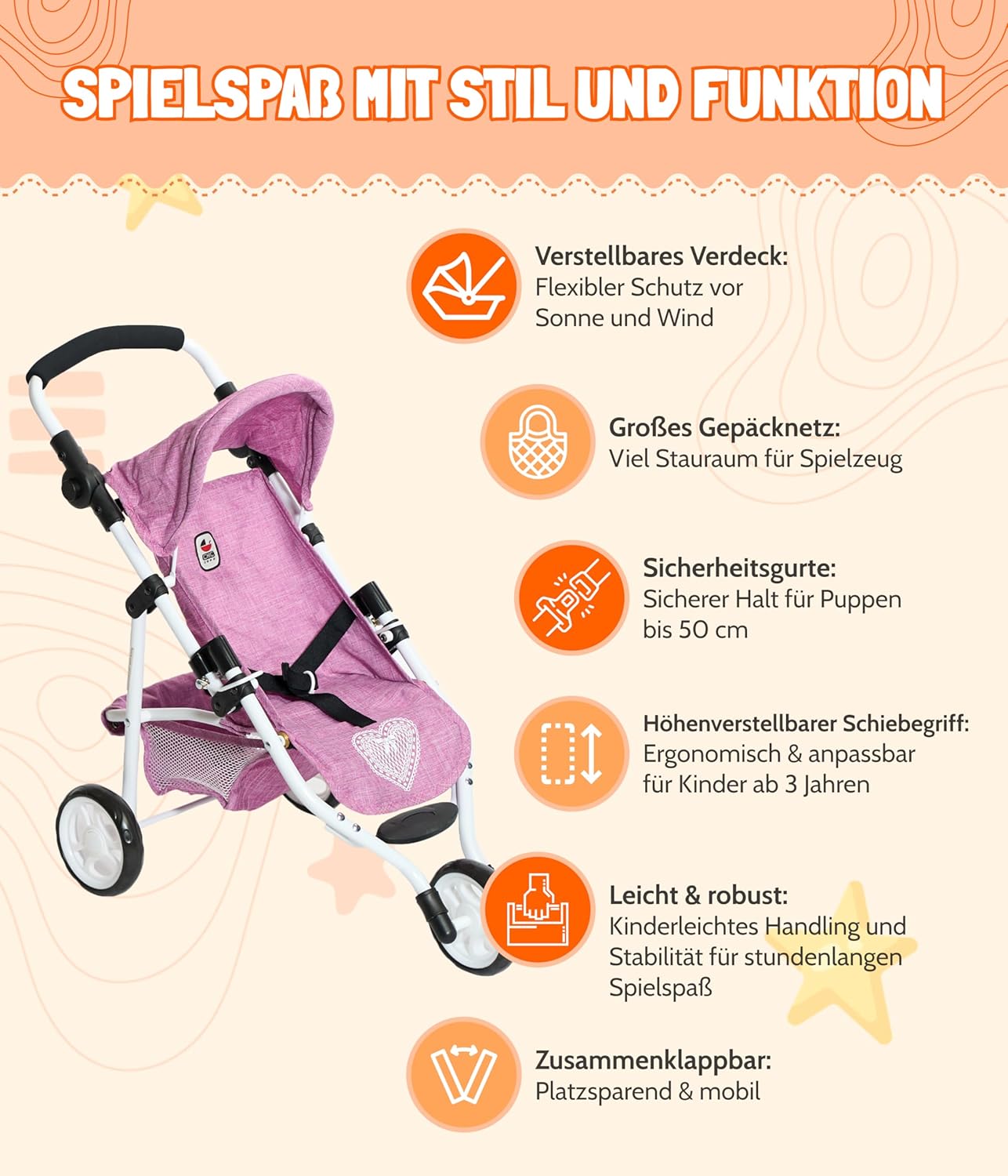 Bayer Chic 2000 - Passeggino per Bambole Lola Jogger, Rosa - immagine 5