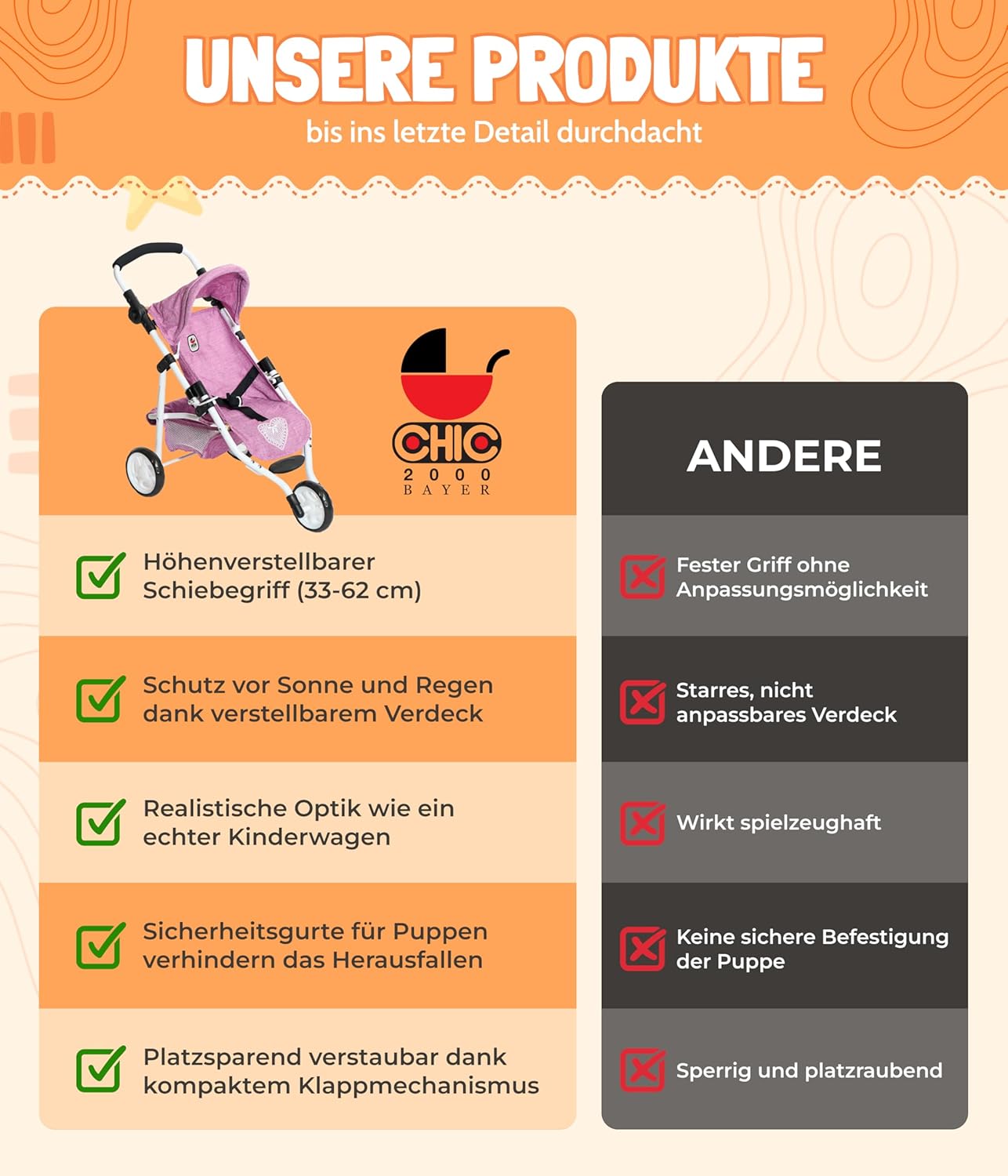 Bayer Chic 2000 - Passeggino per Bambole Lola Jogger, Rosa - immagine 7