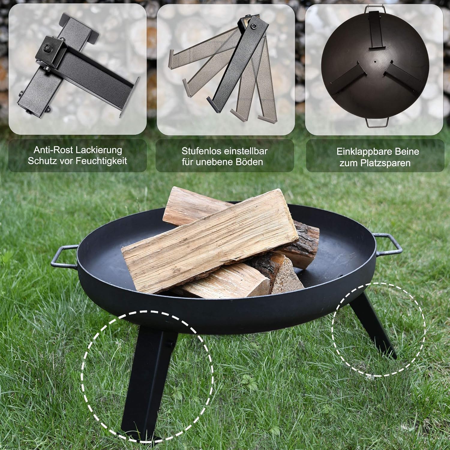 Köhko Braciere Ø 55 cm con Manici e Gambe Pieghevoli - immagine 2