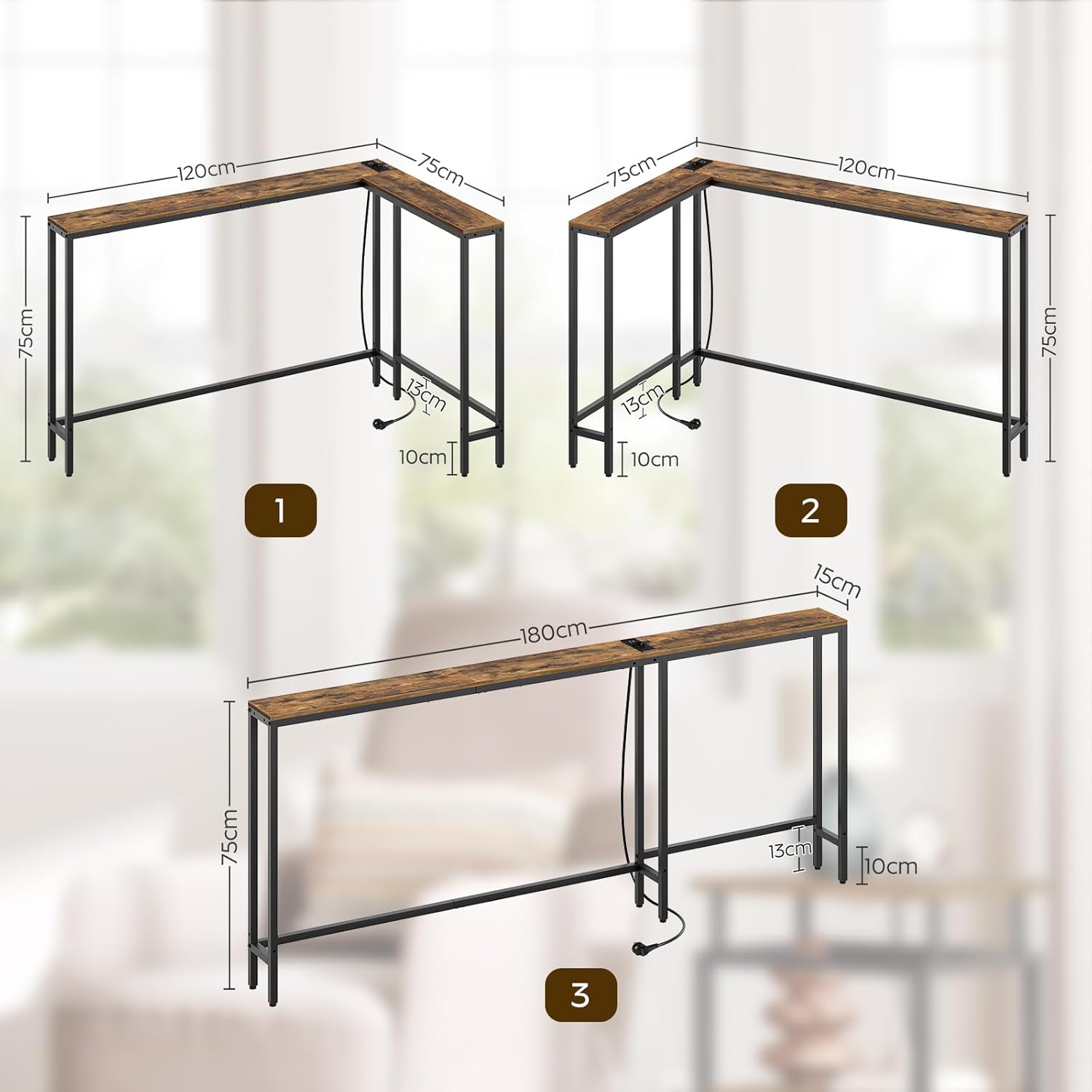 Tavolo Console 15cm con 2 Prese e 2 Porte USB - immagine 3