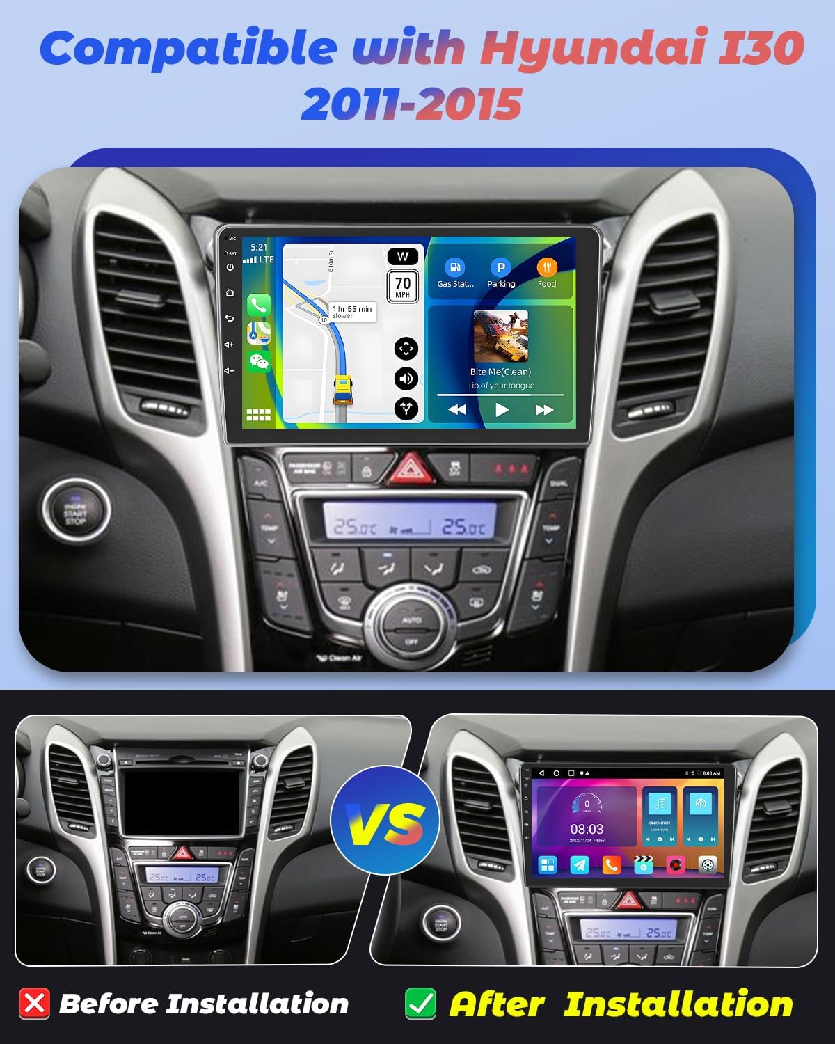 Hikity Android 13 Autoradio 9" per Hyundai I30 - immagine 2