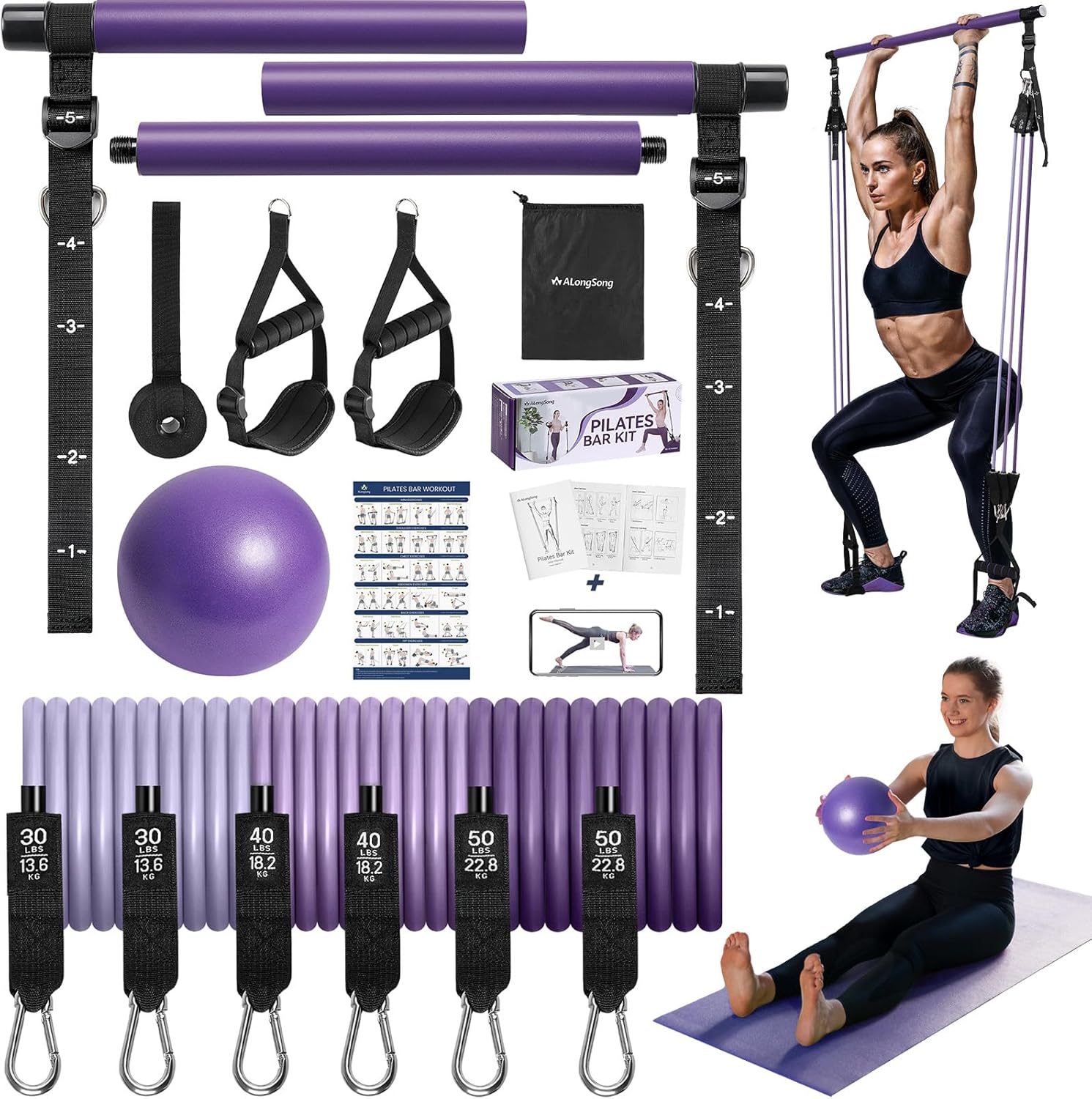 Alongsong Kit Pilates con 6 Elastici e Accessori - immagine 1