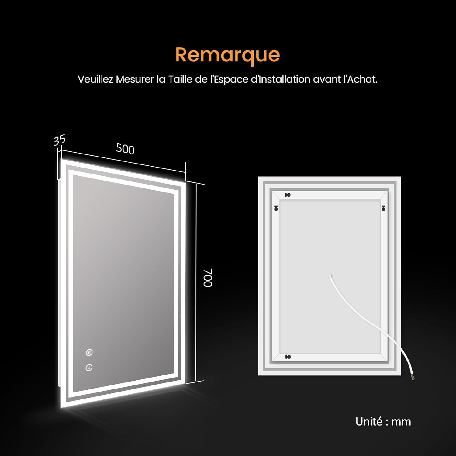 Emke Specchio da Bagno LED 50x70 cm - immagine 3