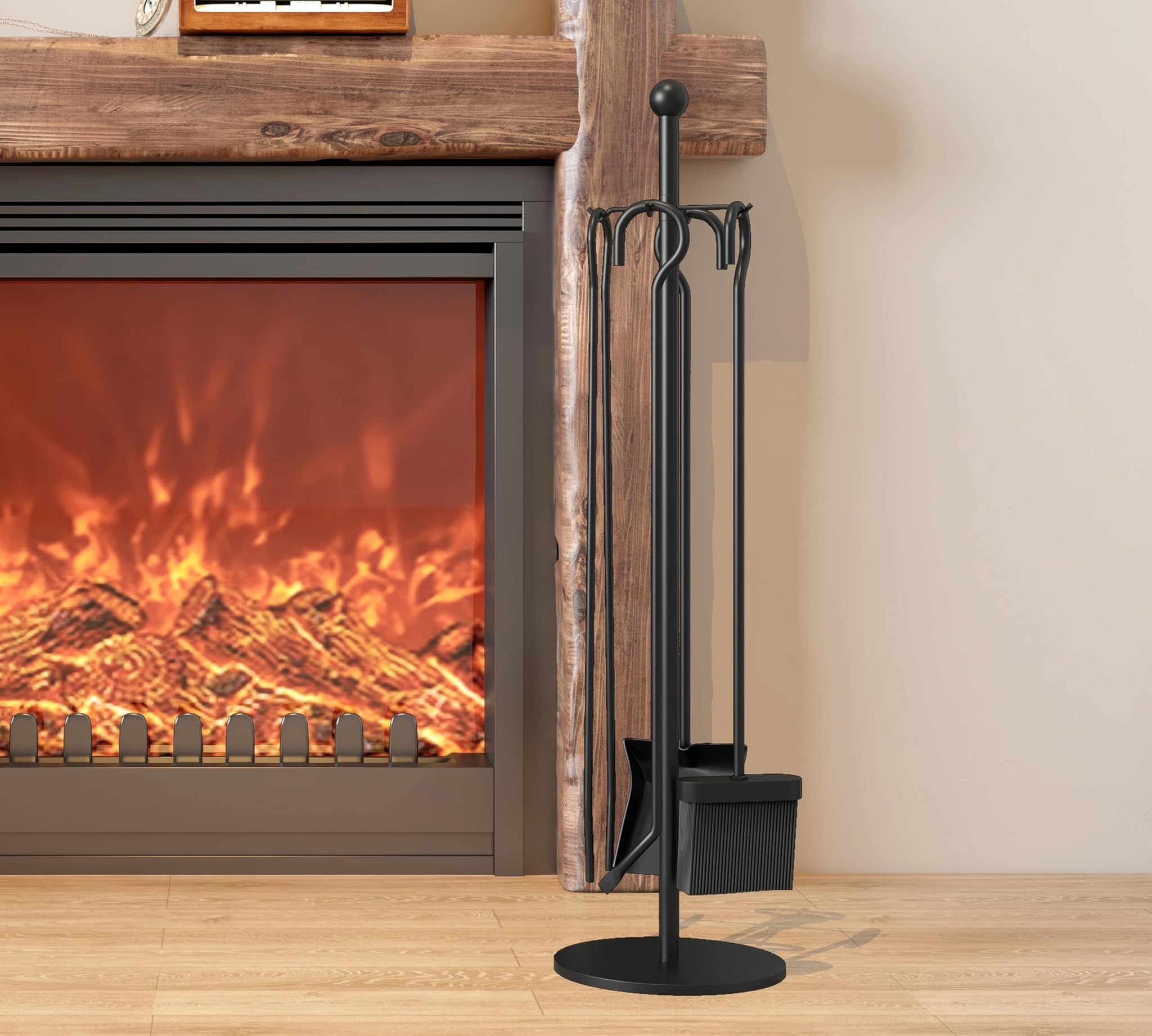 Kingson Set 5 Accessori per Caminetto Nero 18x68 cm