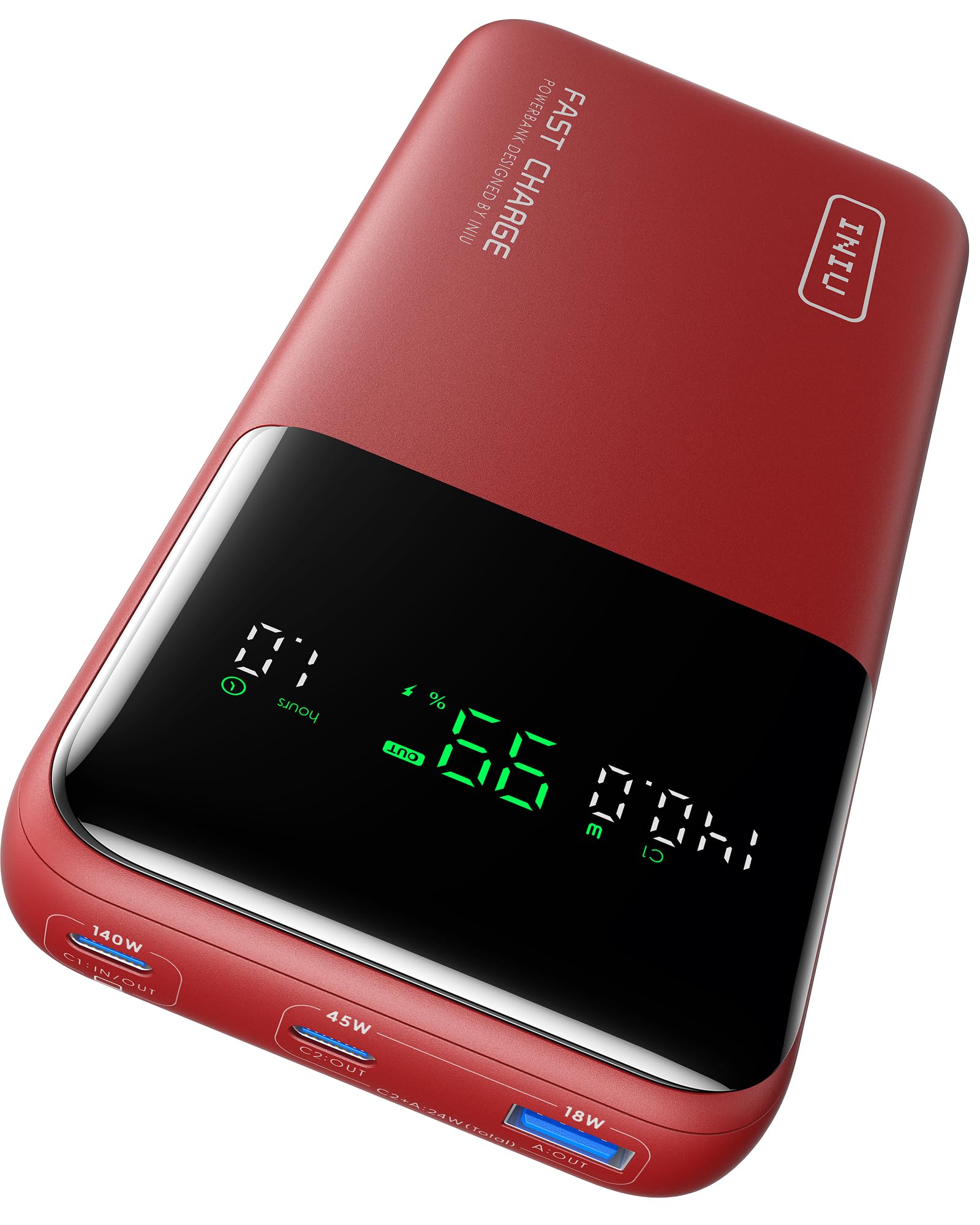Iniu Power Bank 25000mAh 140W Fast Charging, Rosso