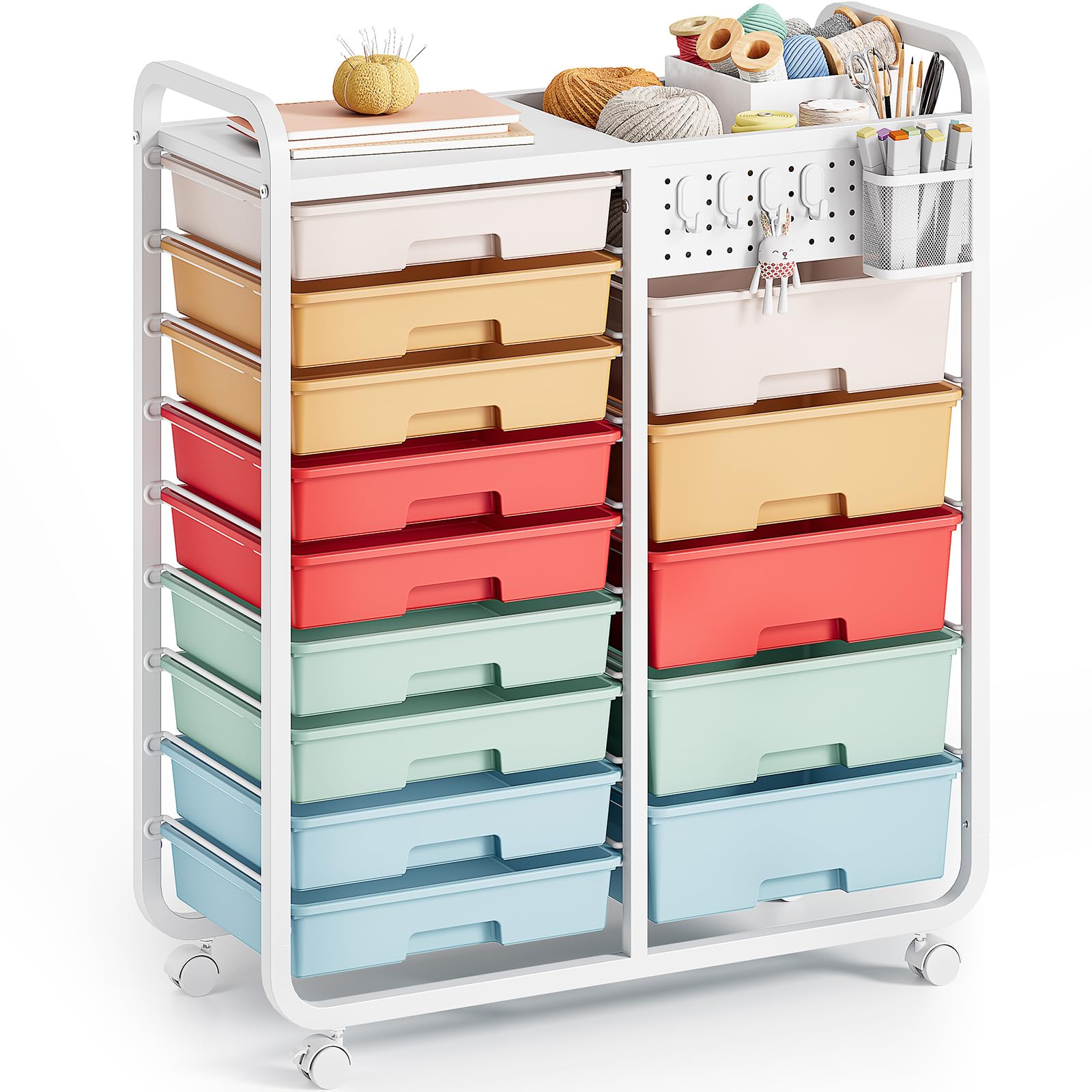 Carrello 14 Cassetti con Piastra Forata, Multicolore