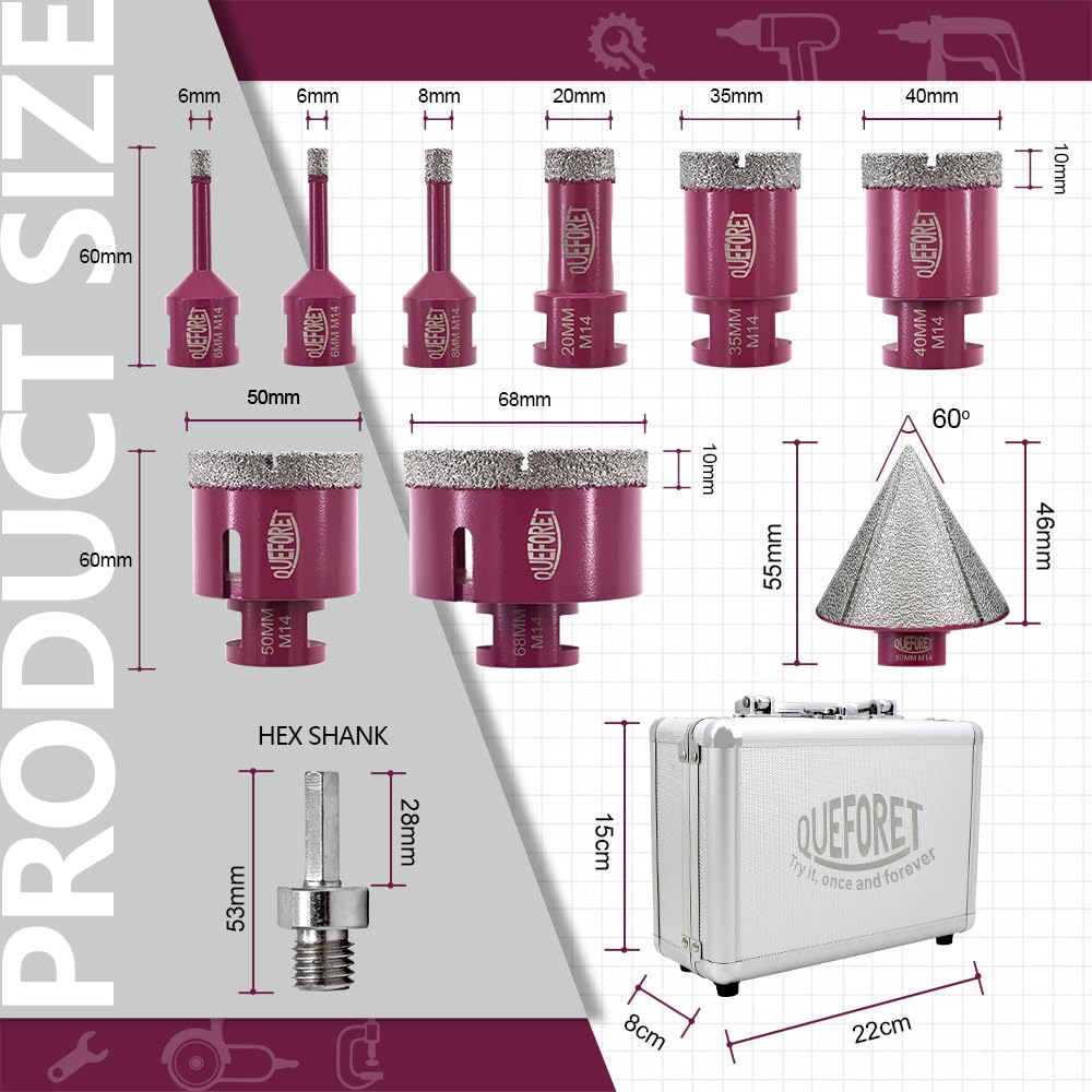 Queforet Punte Diamantate Gres Porcellanato 10 Pezzi - immagine 2