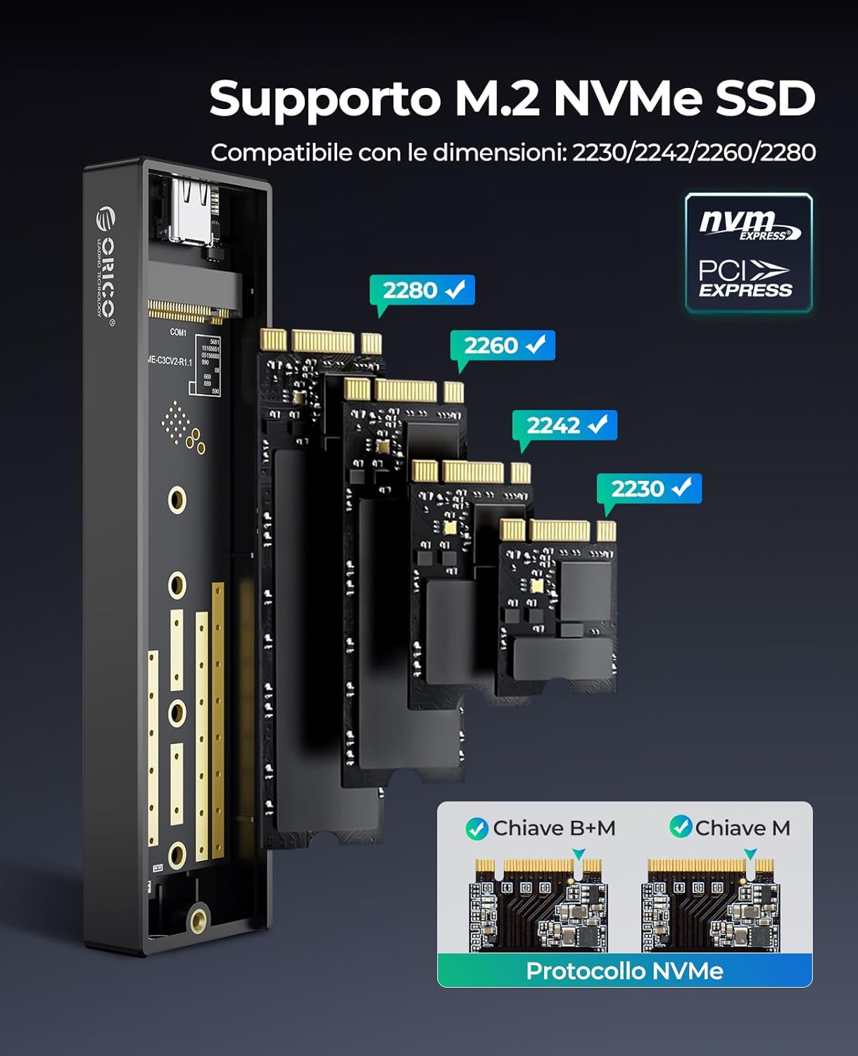 Orico Case SSD M.2 NVMe Esterno USB 3.2 Gen2 10Gbps - immagine 4