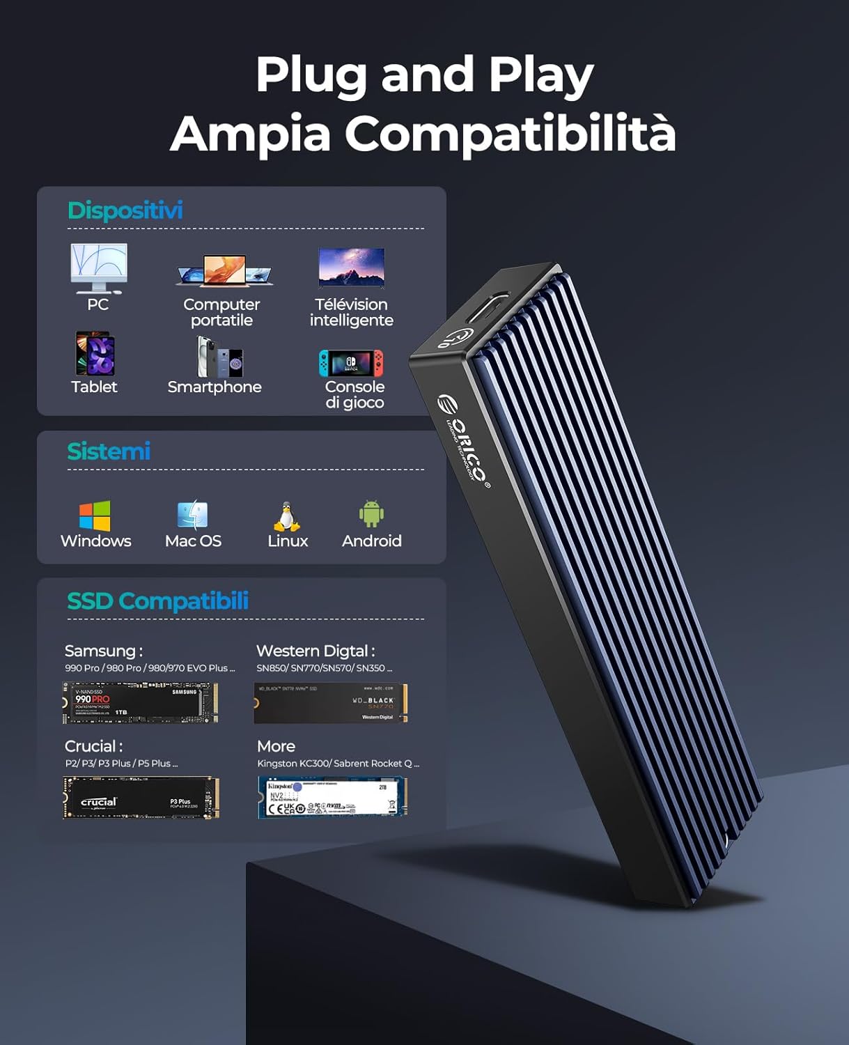 Orico Case SSD M.2 NVMe Esterno USB 3.2 Gen2 10Gbps - immagine 5