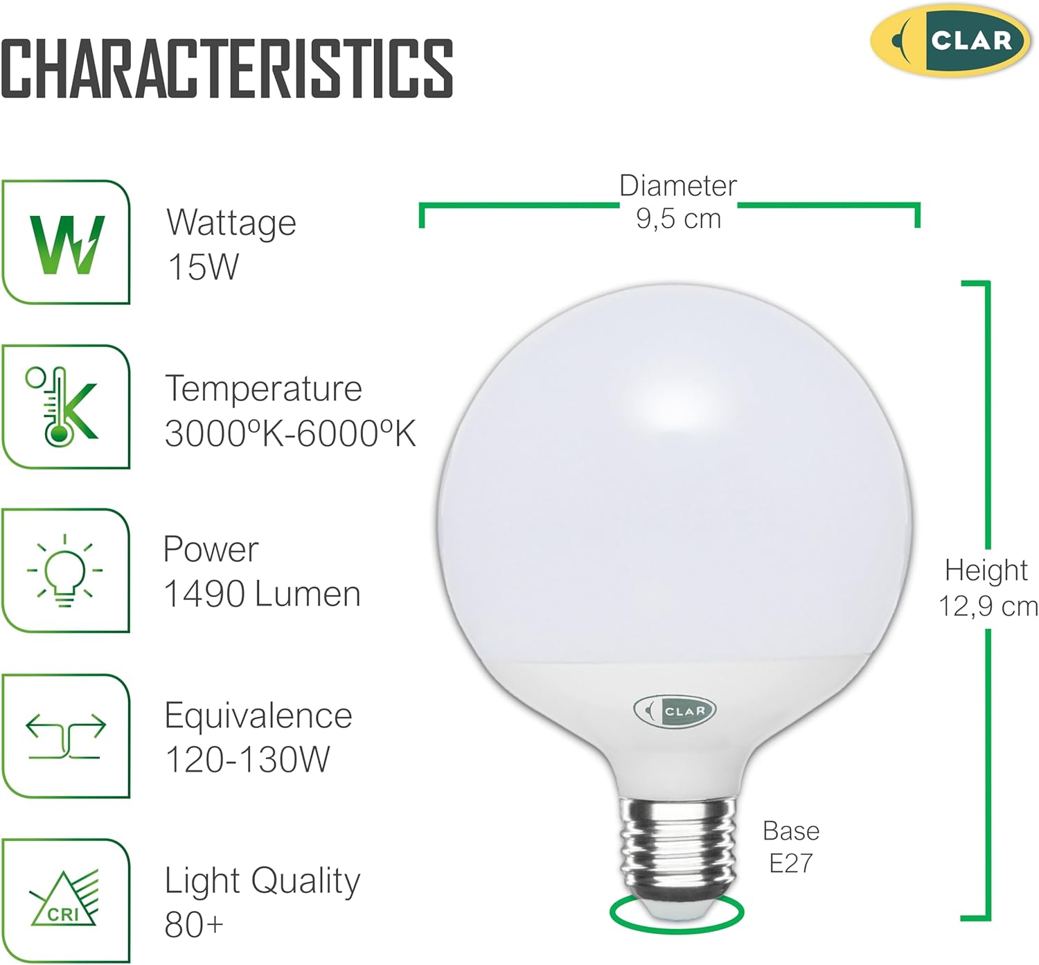 Clar Lampadine LED E27 Sfera Grande 15W (Pack 6) - immagine 2